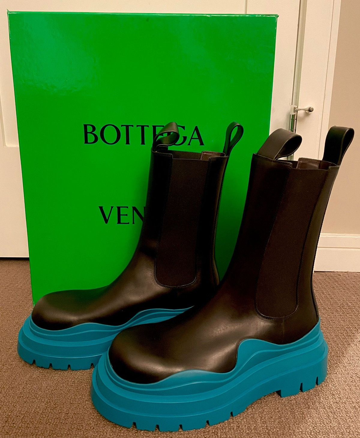 image of Bottega Veneta Military Calf Leather Tire Boots in Black, Men's (Size 9)