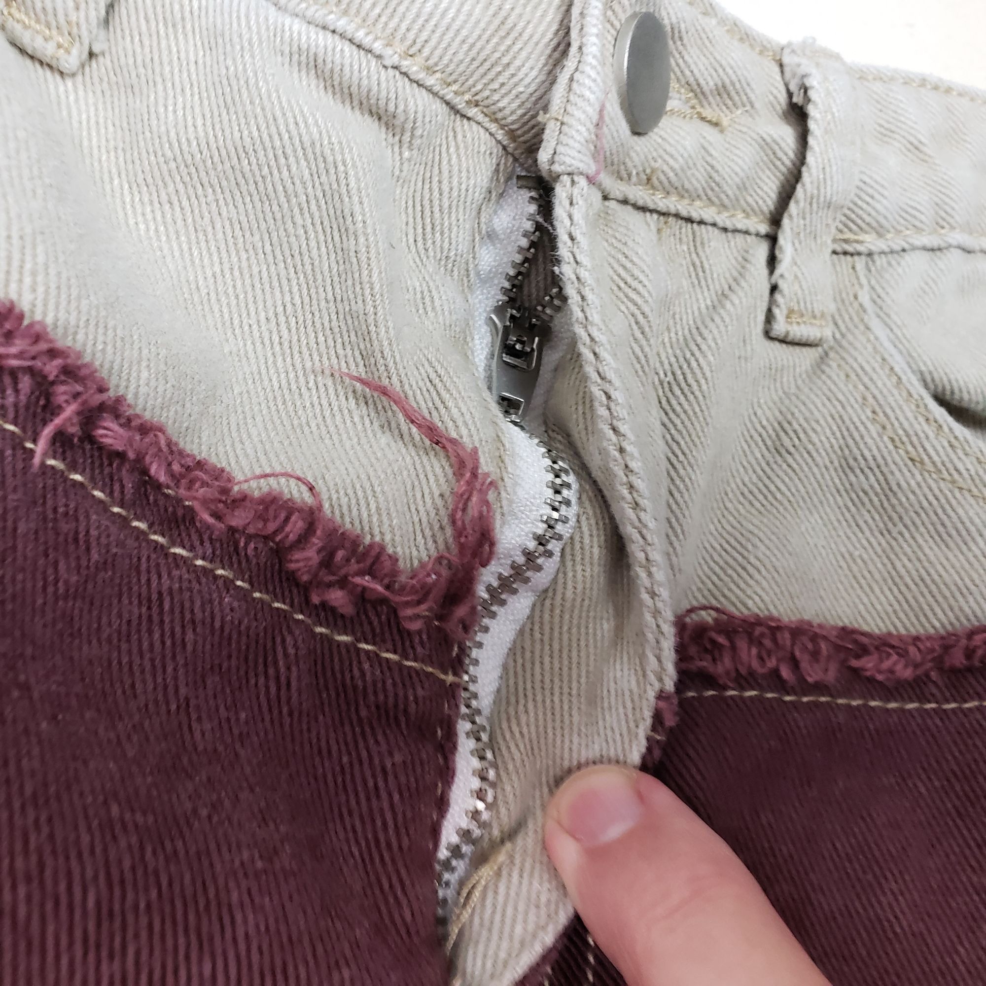 Shein Shein 2-Tone Patchwork Denim Maroon/Bone Straight Leg Jeans Size 22" - 6 Thumbnail