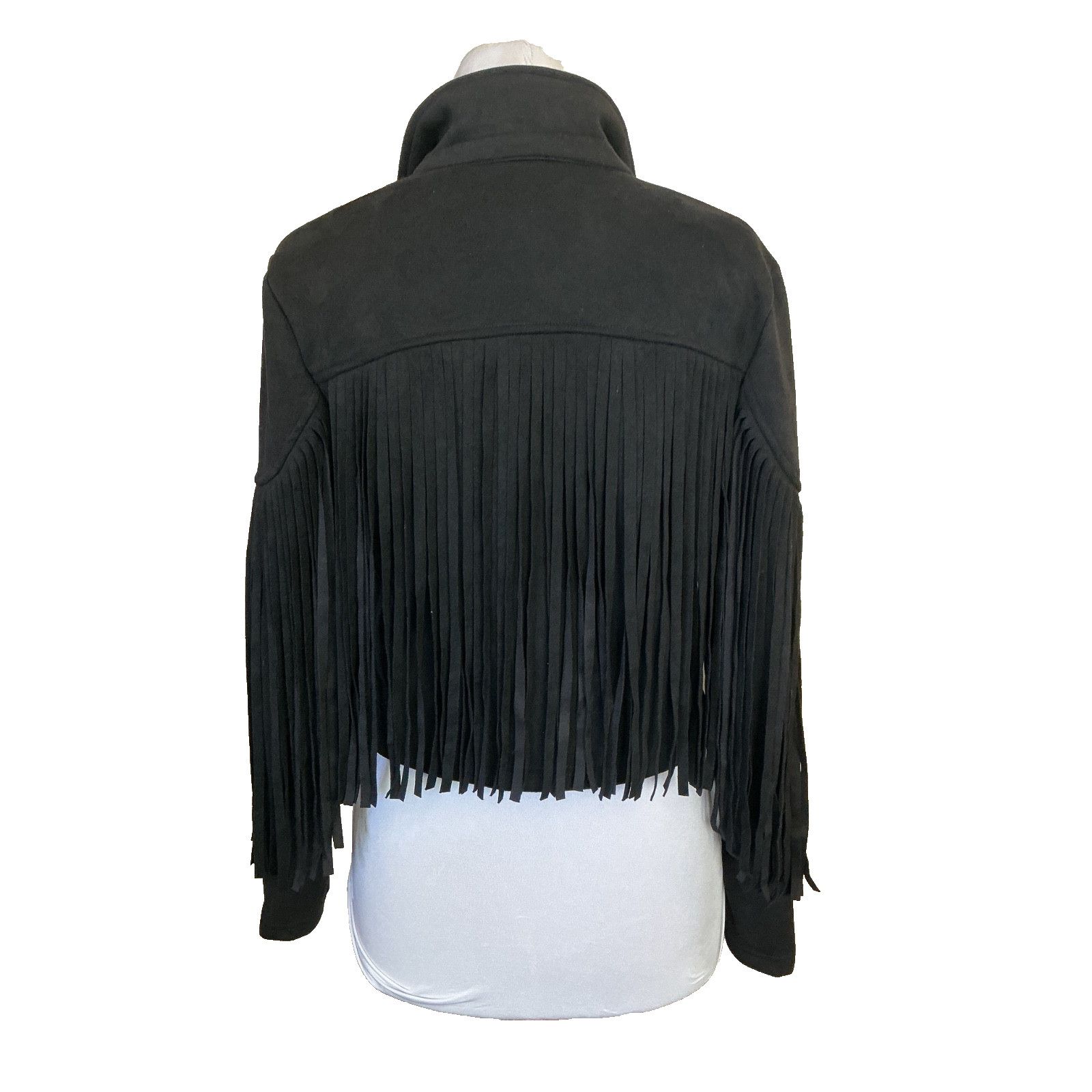 Other BLACK FAUX SUEDE FRINGED CROPPED WESTERN COWBOY MOTO JACKET Size M / US 6-8 / IT 42-44 - 5 Thumbnail