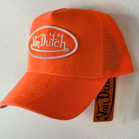 Designer × Von Dutch NWT VON DUTCH NEON ORANGE VELVET TRUCKER HAT Size ONE SIZE - 4 Thumbnail