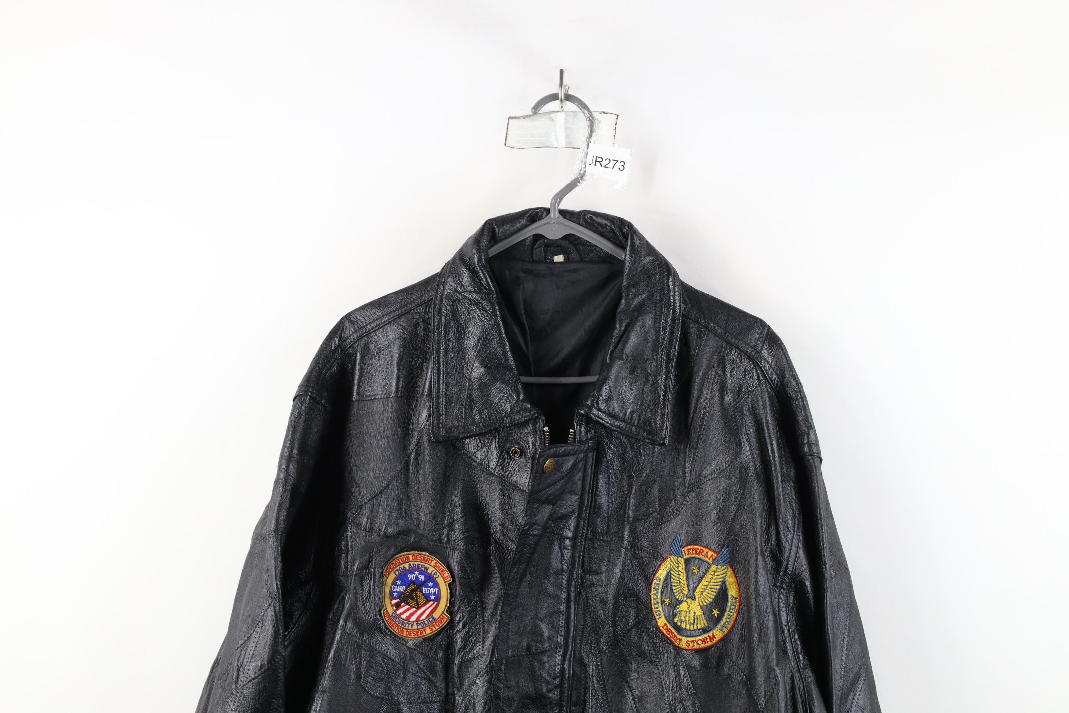 Vintage Vintage 90s Desert Storm Shield Leather Bomber Jacket Black Size US XXL / EU 58 / 5 - 2 Thumbnail