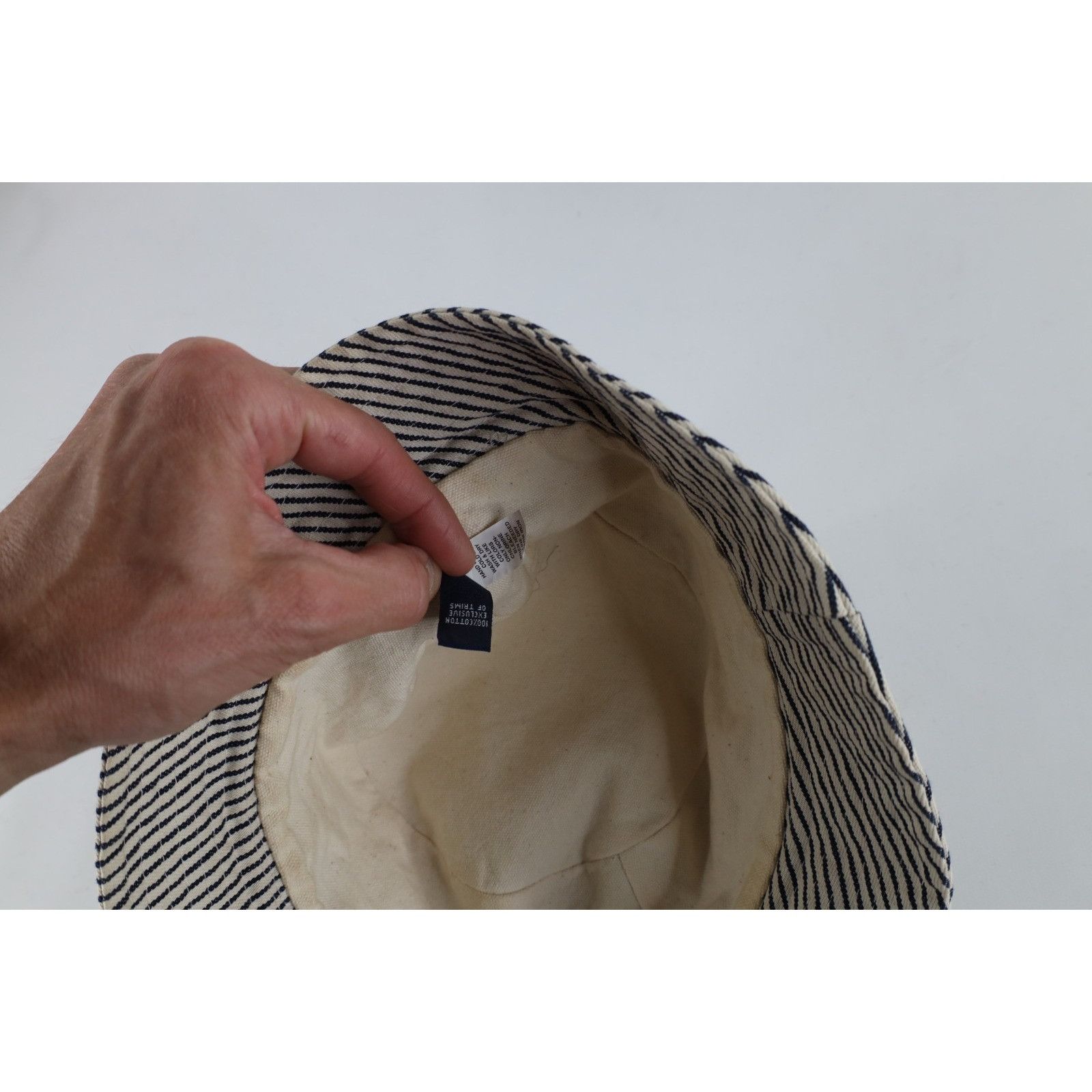 Gap Vintage Gap Suede Trim Hickory Striped Canvas Bucket Hat Size ONE SIZE - 10 Thumbnail