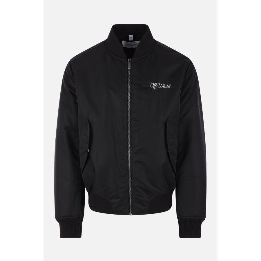Off-White OFF-WHITE Black Script Padded Black Nylon Bomber Jacket New Size US XL / EU 56 / 4 - 1 Thumbnail
