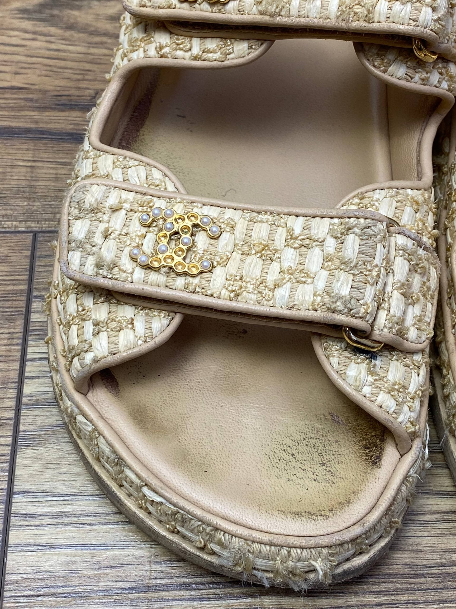 Chanel Chanel Raffia Dad Sandals with Pearl CC Logo – Beige/Gold Size US 9.5 / IT 39.5 - 5 Thumbnail