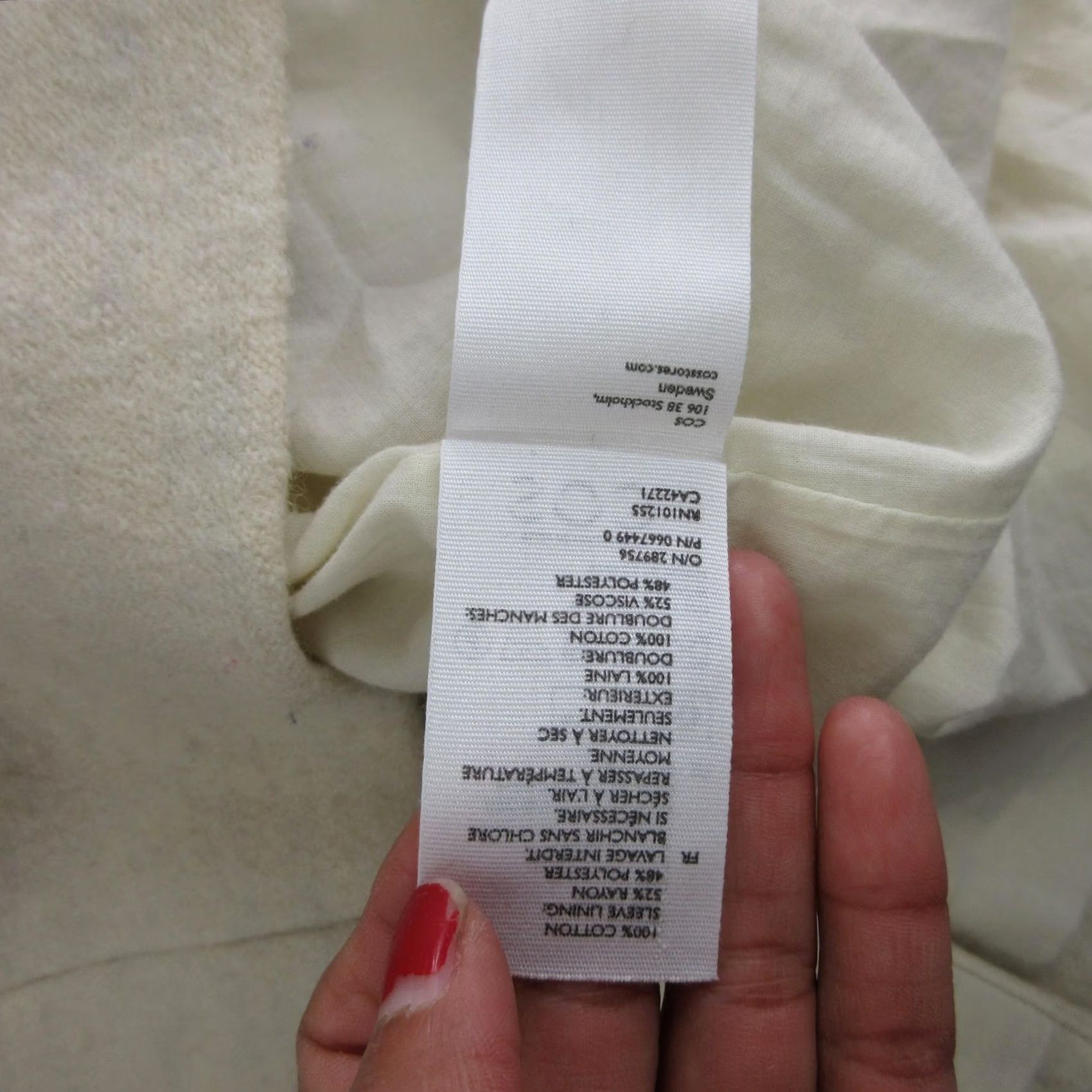 Cos COS Coat Womens 12 White Wool Zip Front Collarless Lined Pockets Mid Length Size XL / US 12-14 / IT 48-50 - 7 Thumbnail