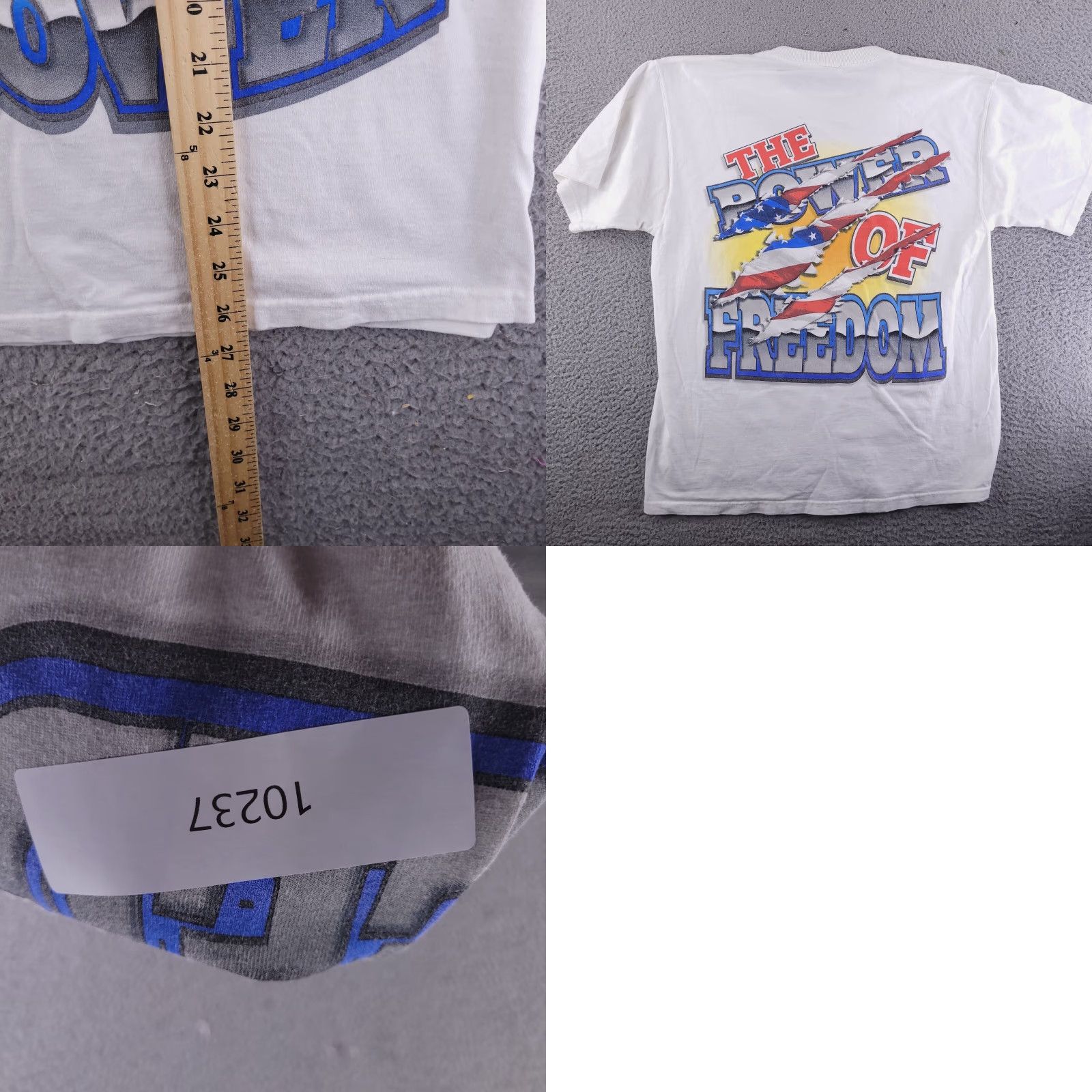 Fruit Of The Loom Fruit of the Loom Shirt Mens Large White Crew Neck Short Sleeve Vintage Lofteez Graph American Eagle All over (95s) Size US L / EU 52-54 / 3 - 8 Thumbnail