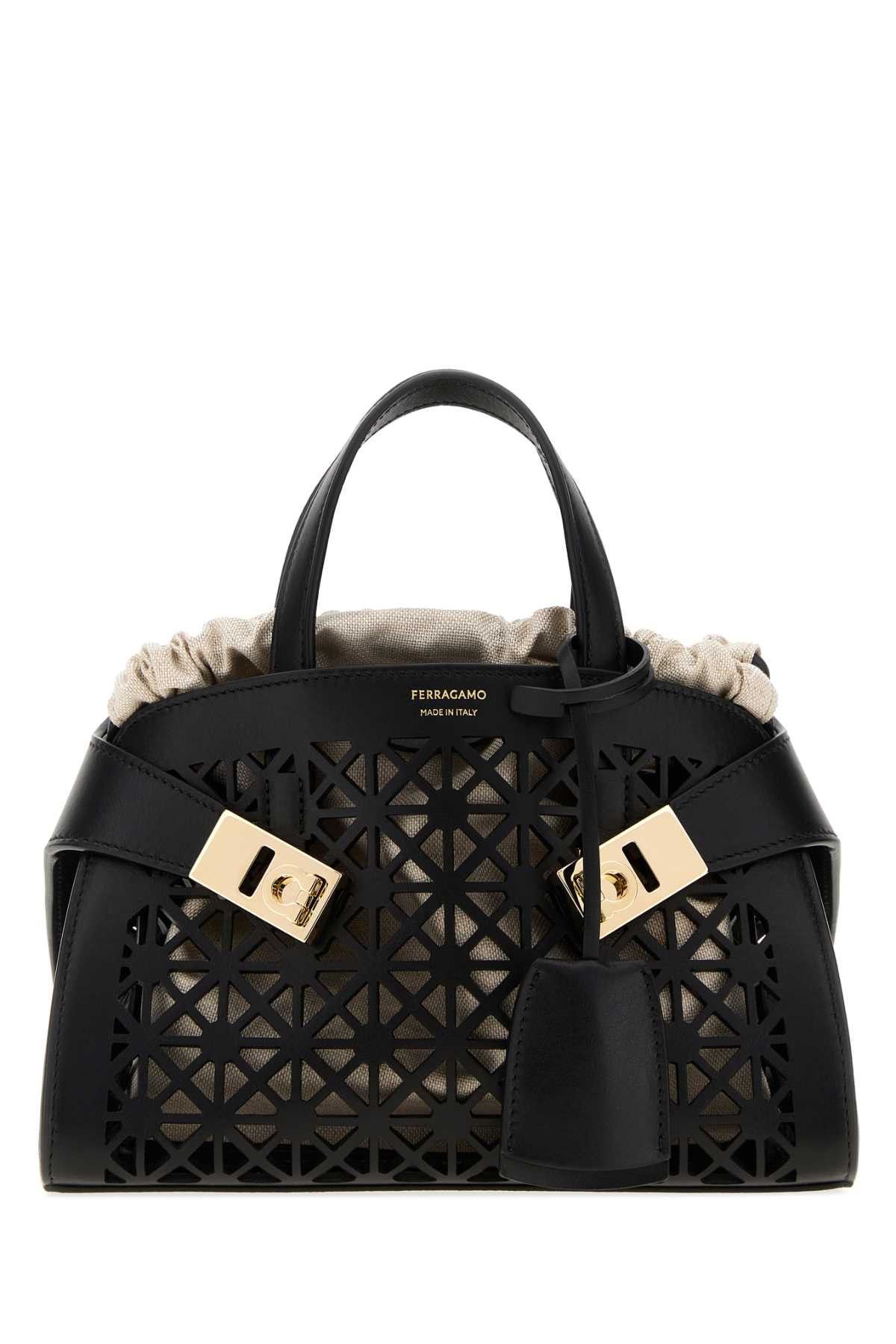 Salvatore Ferragamo Black Leather Mini Hug Handbag Size ONE SIZE - 1 Thumbnail