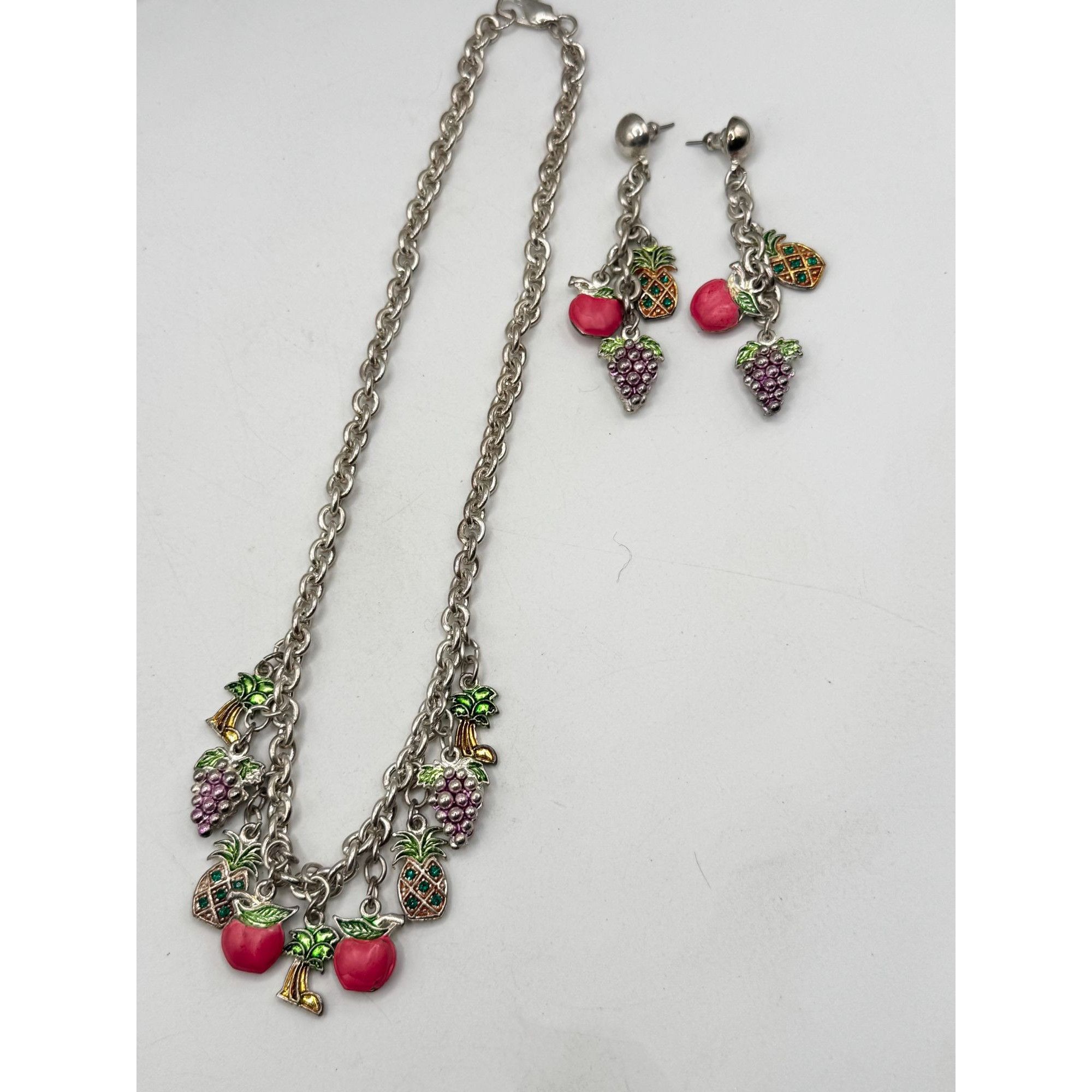Vintage Vintage fruit pineapple palm tree charm necklace & earring s Size ONE SIZE - 3 Thumbnail