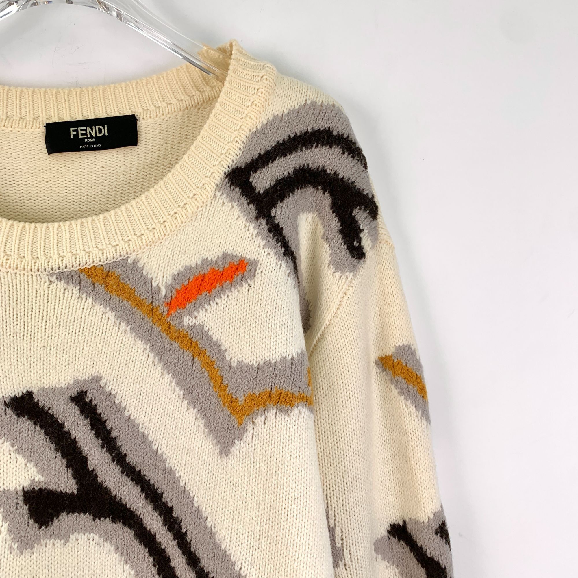 Fendi Fendi Beige Wool Long-Sleeve Logo Sweater XL Round-Neck Made Size US XL / EU 56 / 4 - 5 Thumbnail