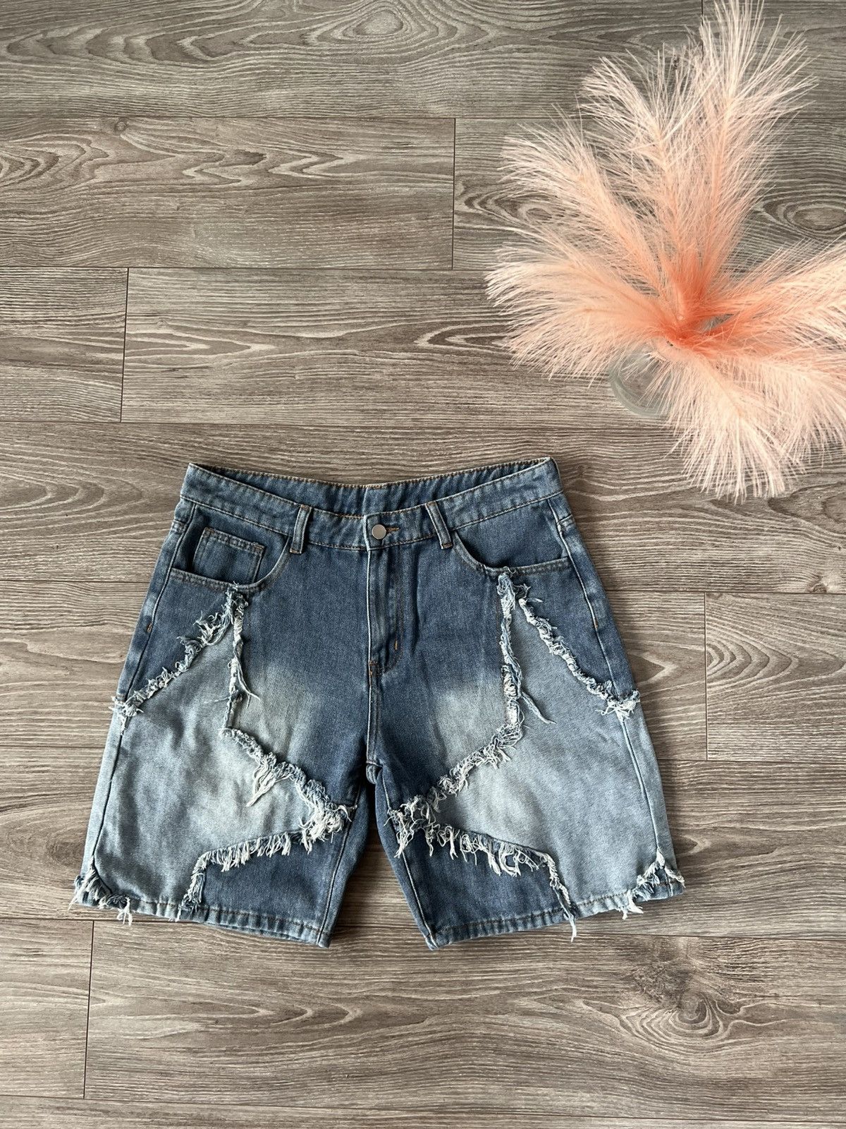 Japanese Brand ‼️Avant Garde Distressed Denim Opium Star Baggy Shorts‼️ Size US 35 - 3 Thumbnail