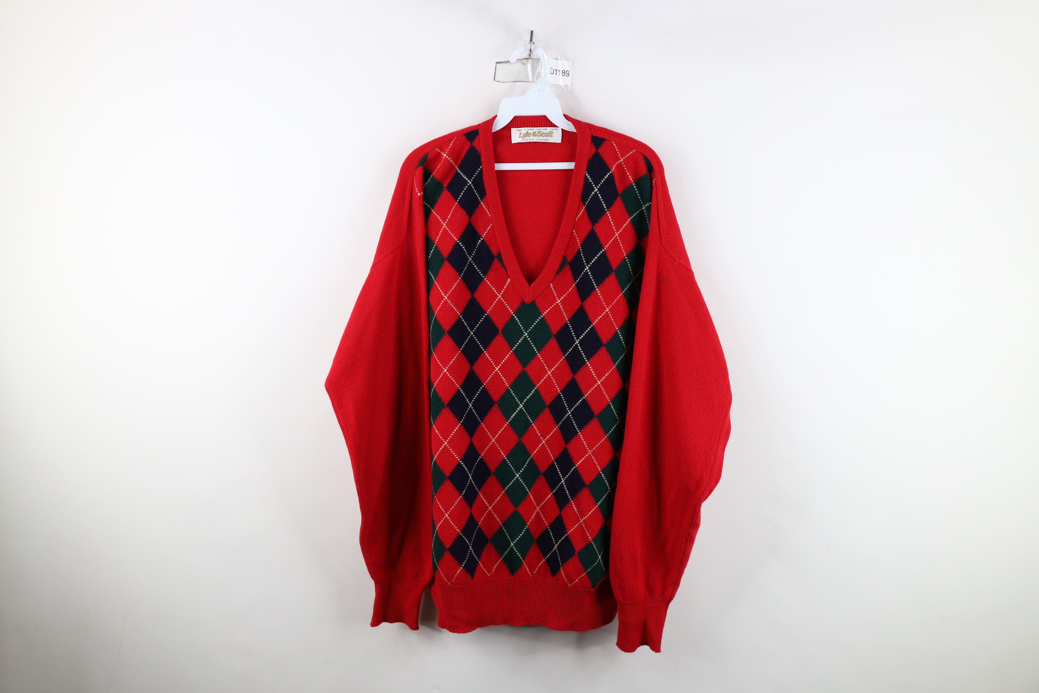 Vintage Vintage 70s Streetwear Knit Argyle Diamond V-Neck Sweater Size US XXL / EU 58 / 5 - 1 Thumbnail