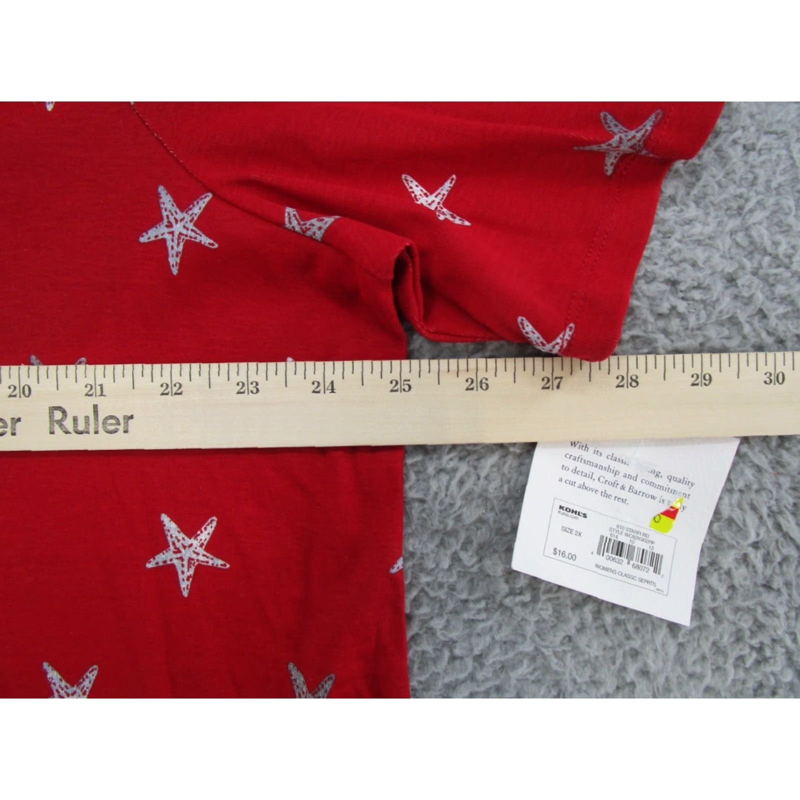 Croft & Barrow Croft & Barrow Women's Starfish Beach Short Sleeve Shirt 2X Plus Size Red Beach Theme T-Shirt Womens Size XXL / US 16-18 / IT 52-54 - 7 Thumbnail