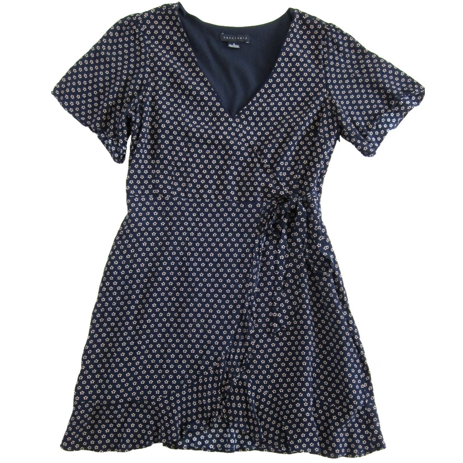 Sanctuary Sanctuary Sanctuary Navy Blue Pink Floral Short Sleeve V-Neck Wrap Dress Woman Size 8 Size 30" / US 8 / IT 44 - 2 Thumbnail