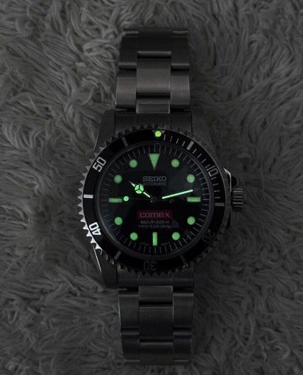 Japanese Brand Seiko Mod Submariner Comex Black Dial Oyster Steel Watch Size ONE SIZE - 5 Thumbnail