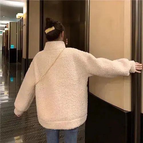 Aran Isles Knitwear × Custommade × Japanese Brand Sweater Women Coat Loose 2023 Winter Zipper Lamb Wool Size ONE SIZE - 3 Thumbnail