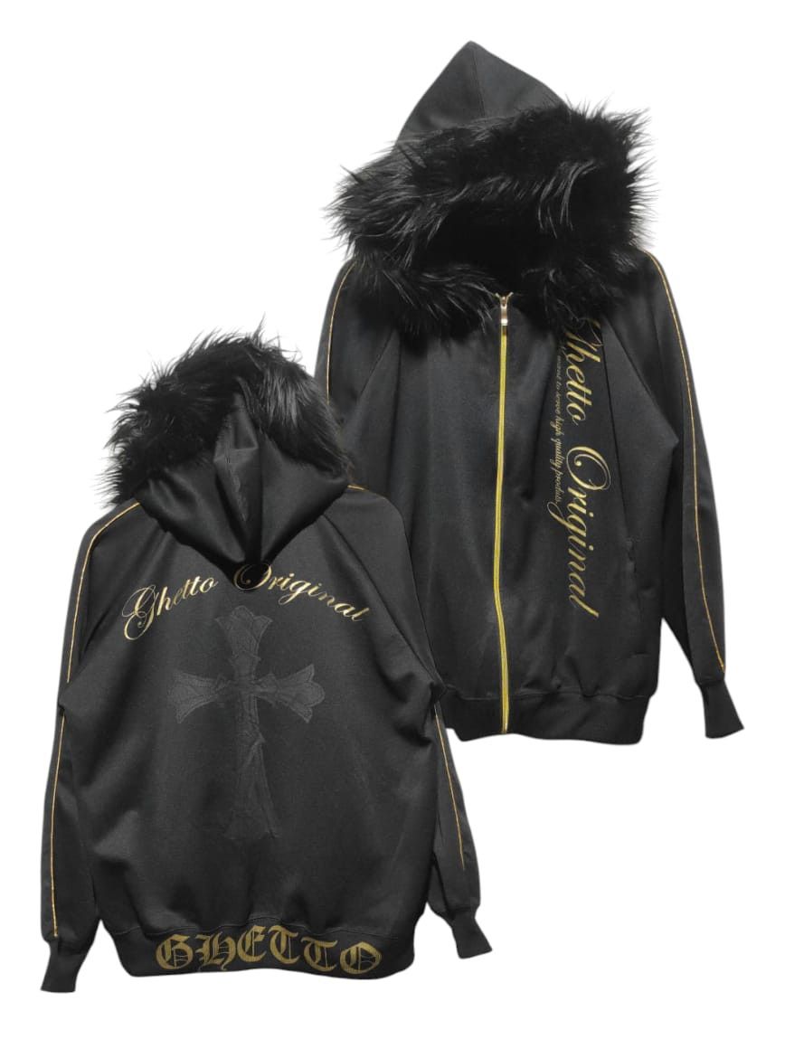Ghetto Original Zipper Fur Hoodie LGB style Black