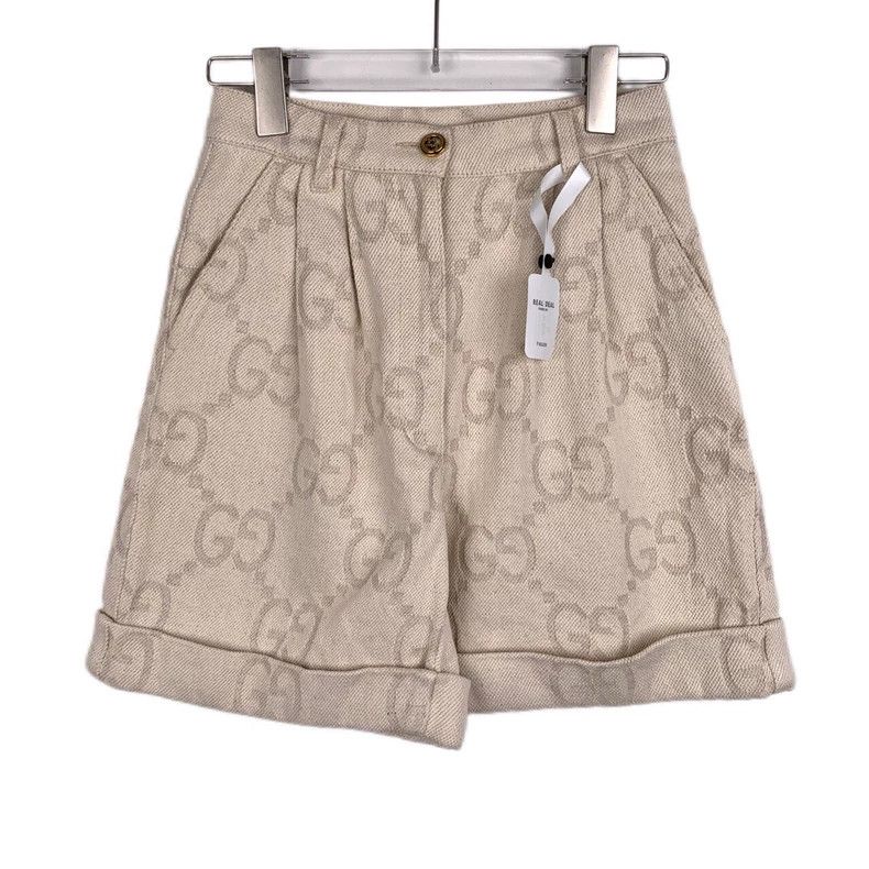 Gucci Gucci Logo letter full print beige cotton casual pants shor Size US 38 / EU 54 - 1 Thumbnail