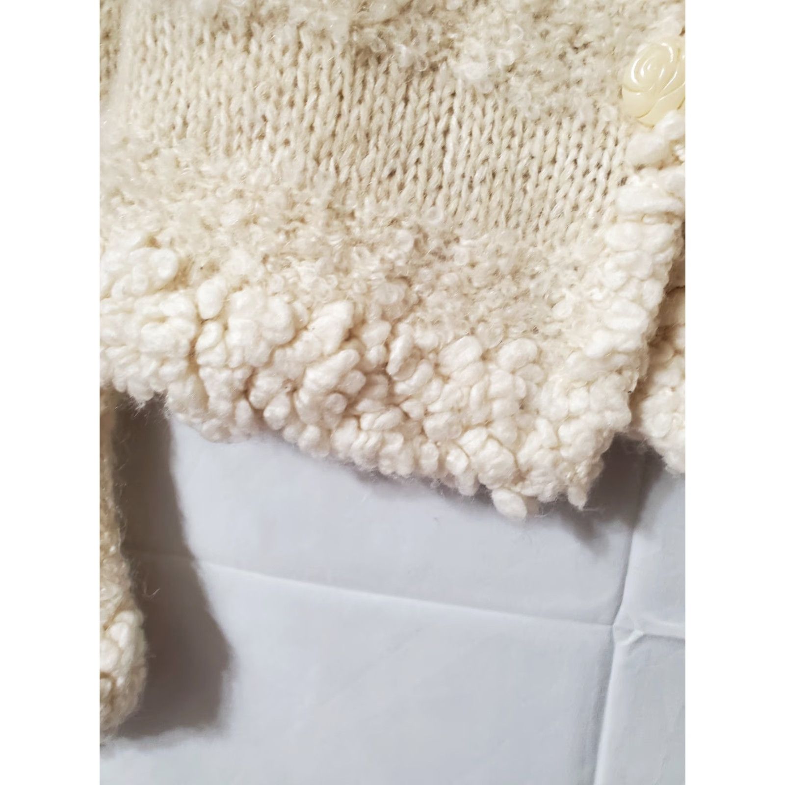 Anthropologie Anthropologie Sweater Cardigan Solid Ivory Wool Mohair Alpaca Nylon Acrylic Chunky-Knit XS Long Sleeve High Neck Button Up Winter Casual Womens Size XS / US 0-2 / IT 36-38 - 3 Thumbnail