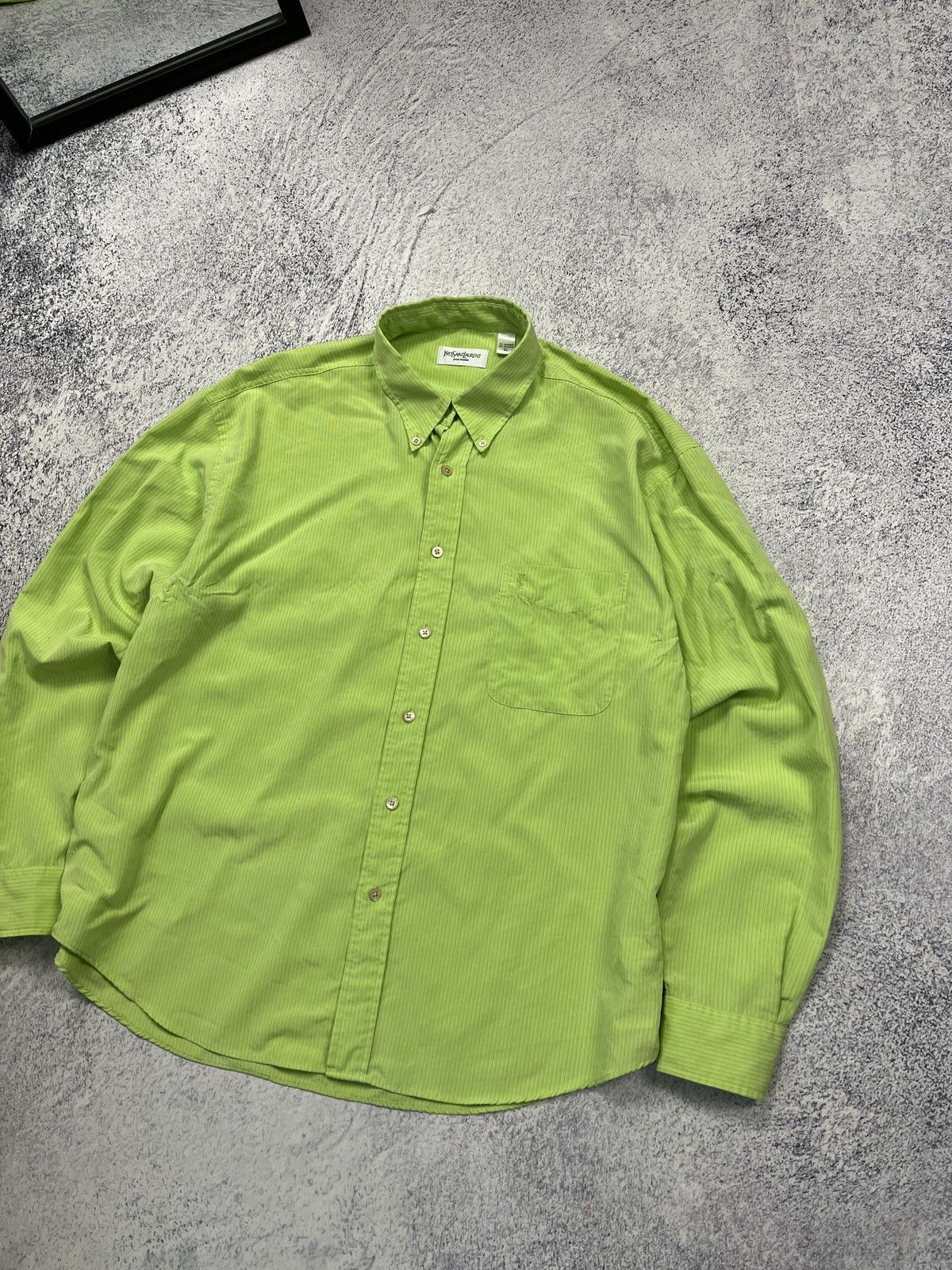 Vintage × Yves Saint Laurent Vintage 90s Yves Saint Laurent Pocket Logo Button Up Shirt Size US XL / EU 56 / 4 - 2 Thumbnail
