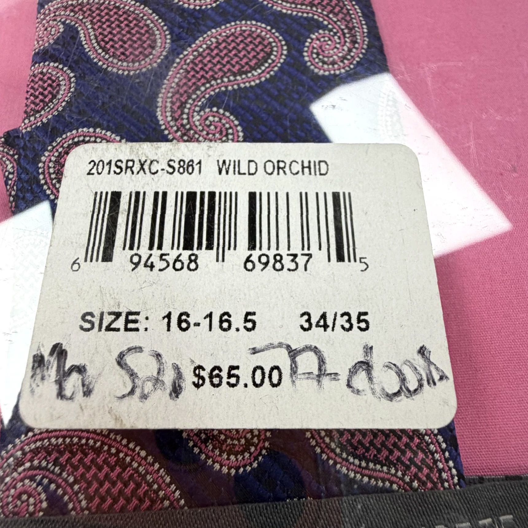 Madison Madison Dress Shirt Mens Large 16-16.5 34/35 Pink Slim Fit Easy Care Stretch Shirt Size 42R - 6 Thumbnail