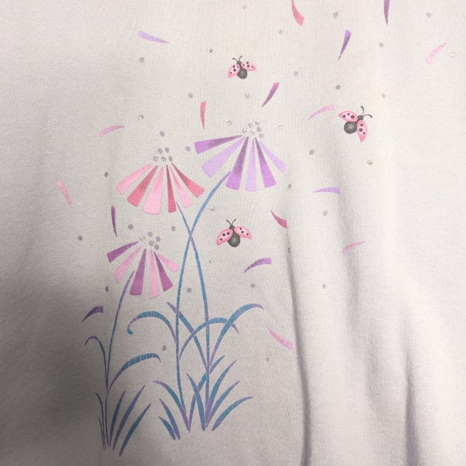 Vintage Vintage Purple Crewneck Sweatshirt Dandelion Ladybug Print Size L / US 10 / IT 46 - 5 Thumbnail