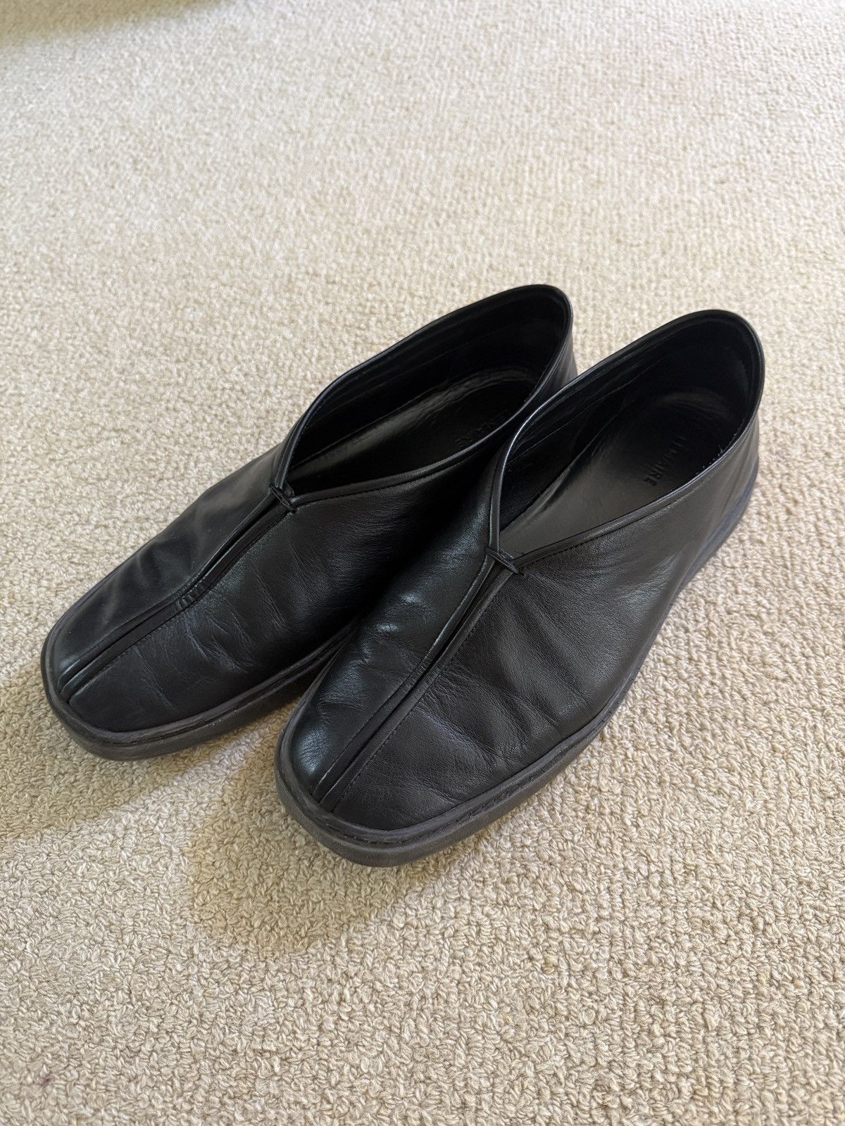Lemaire Piped Black Leather Sneakers