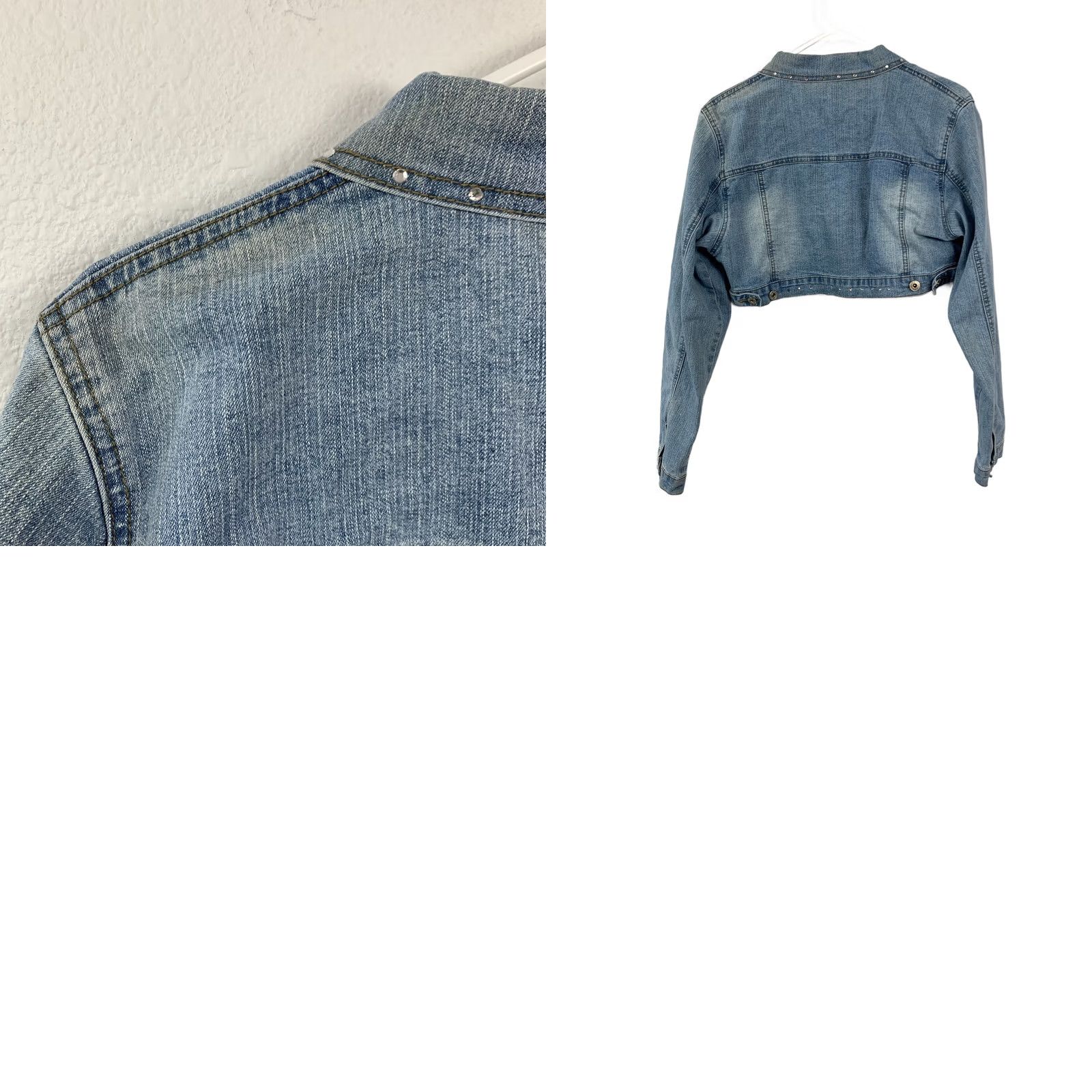 Denime VINTAGE Defuze Juniors XL Cropped Denim Jacket Blue Rhinestone Studded Button Front Size XL / US 12-14 / IT 48-50 - 8 Thumbnail