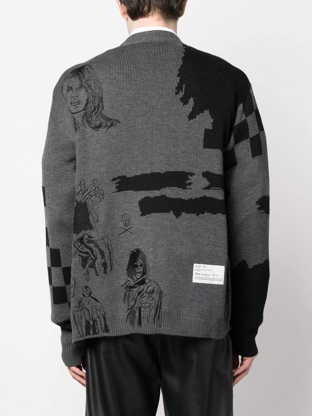 o1w1db10125 Patch Abstract-Pattern Cardigan in Black/Grey