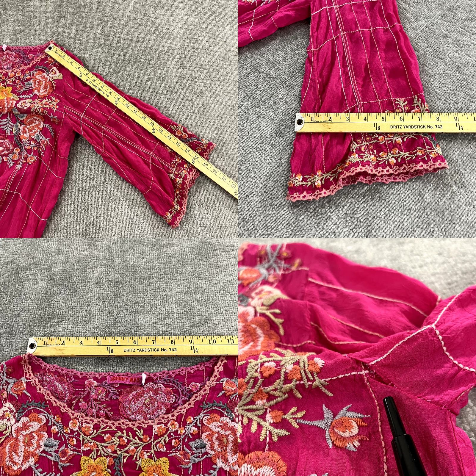 Johnny Was Johnny Was Blouse Womens XS Beth Tunic Pink Floral Embroidered Rayon Cupra Size XS / US 0-2 / IT 36-38 - 8 Thumbnail