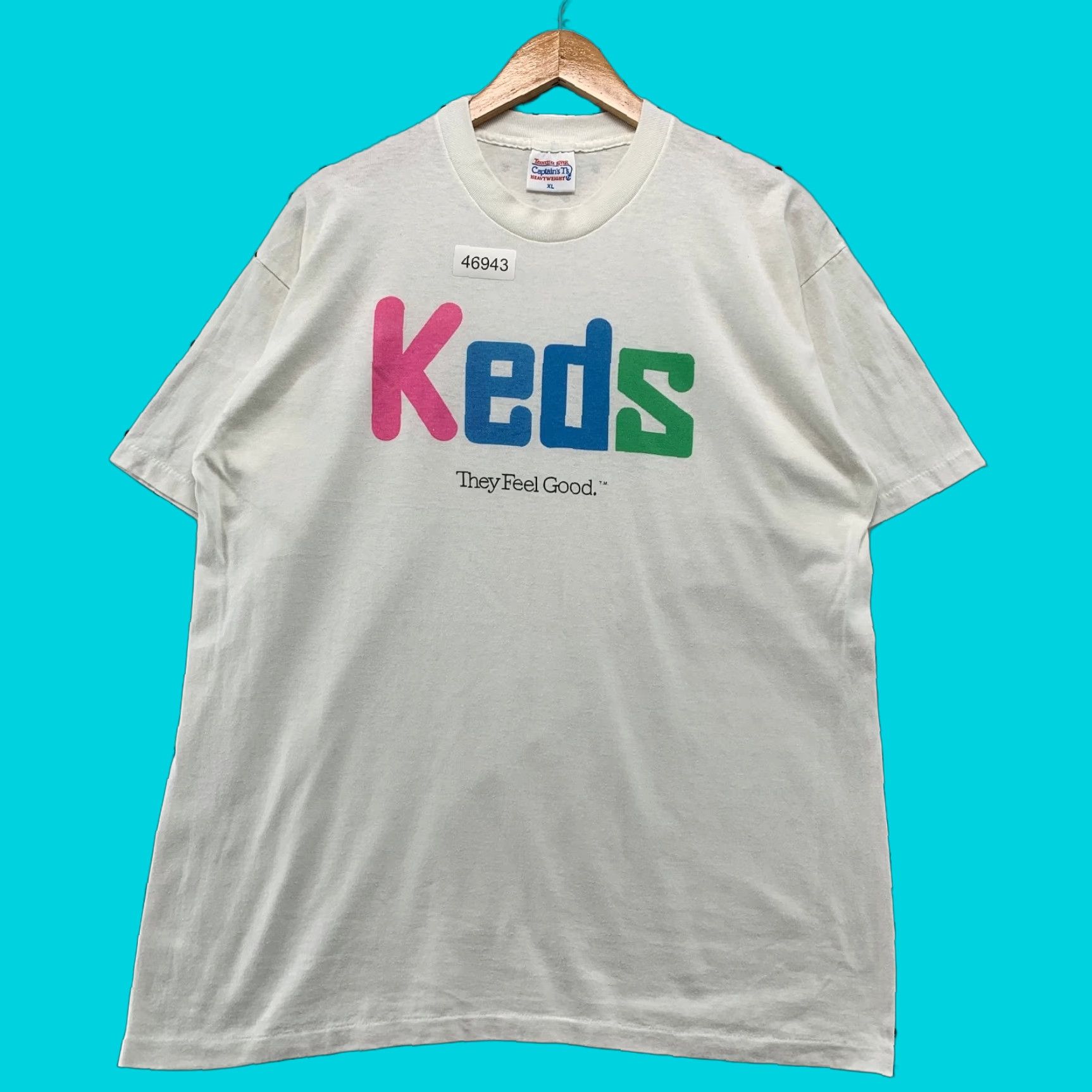 Keds VINTAGE Keds T Shirt Mens XL White Single Stitch 80s The Feel Good Made USA Size US XL / EU 56 / 4 - 1 Thumbnail
