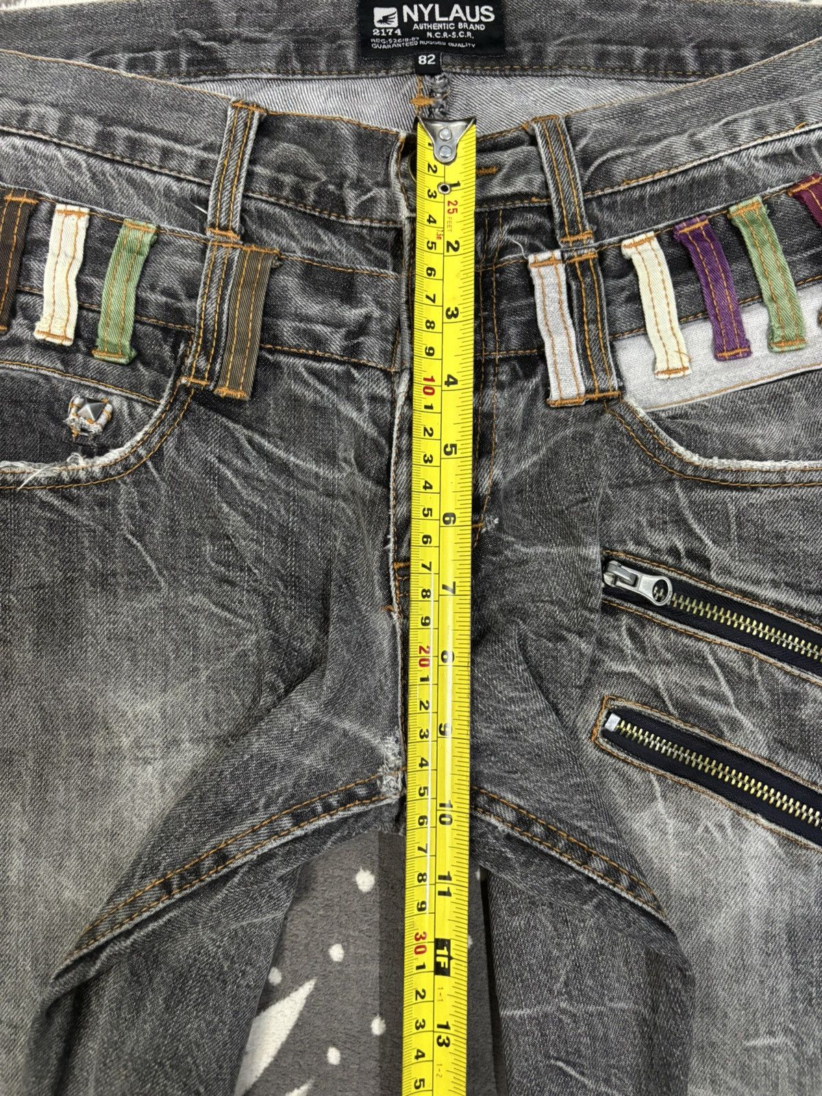 Hysteric Glamour Vintage Nylaus Double Waist Studded Cracked Wash Punk Jeans Size US 33 - 16 Thumbnail