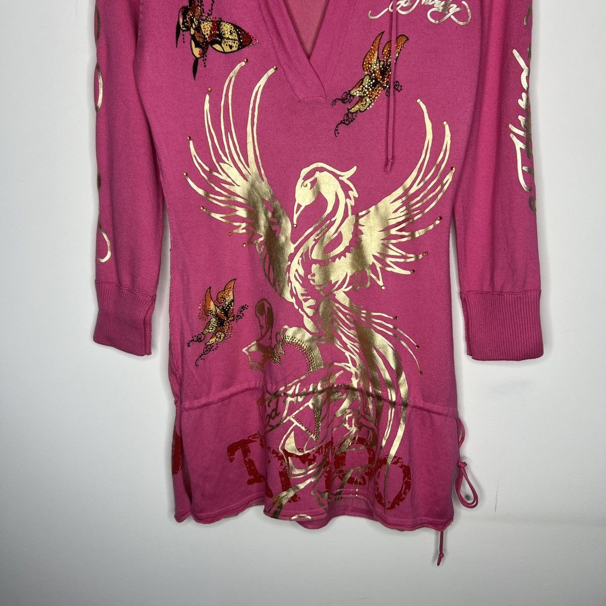 Christian Audigier × Ed Hardy × Vintage ED HARDY REFLECTIVE FULL PRINTED MINI DRESS Size M / US 6-8 / IT 42-44 - 5 Thumbnail