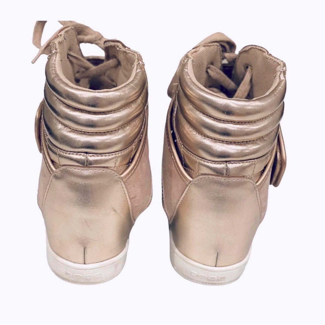 Bebe Retro Bebe Pink Rose Gold High Top Sneakers Wedge Shoes 7 Size US 7 / IT 37 - 4 Thumbnail