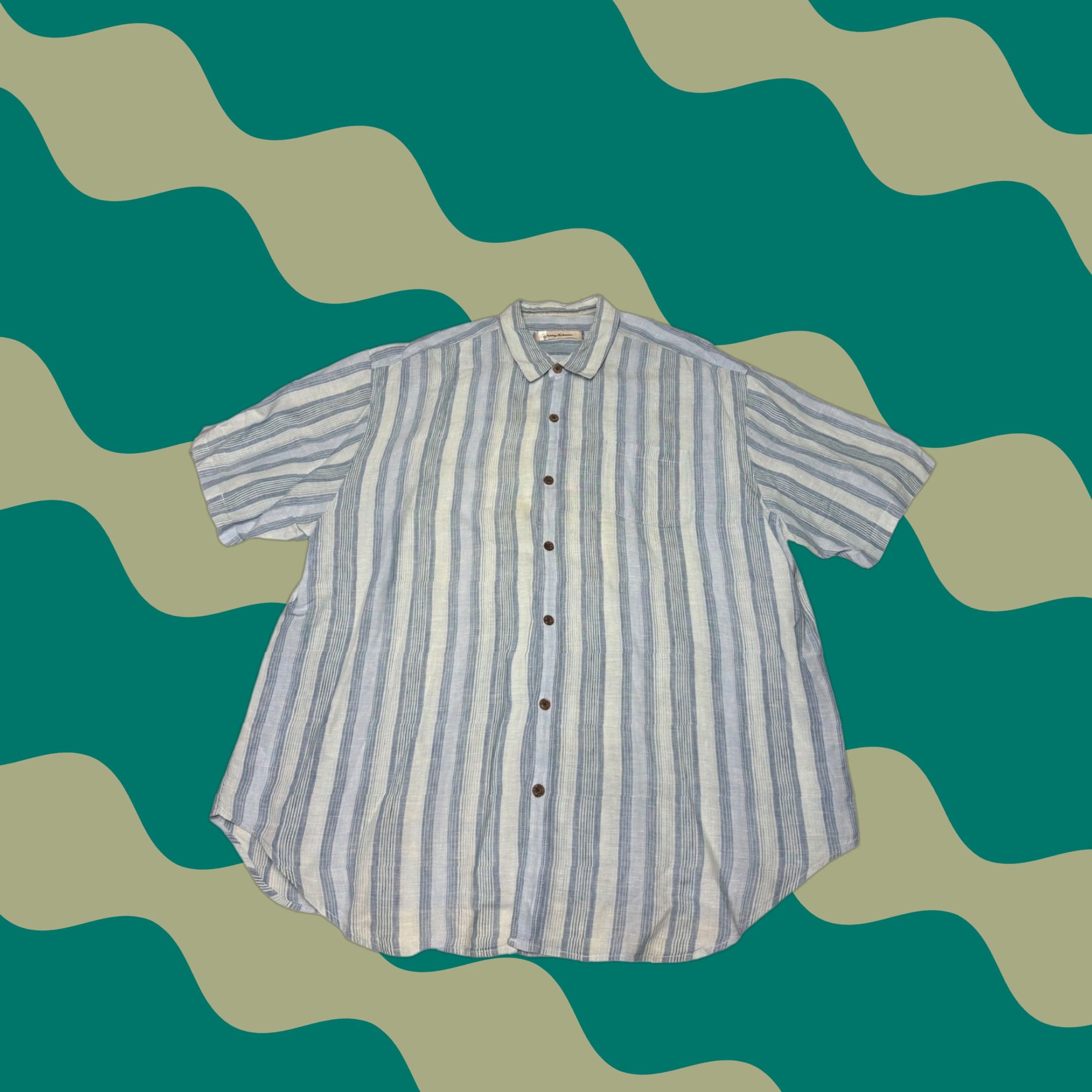 Tommy Bahama Tommy Bahama Mens Striped Linen Short Sleeve Button Up Shirt XXL Size US XXL / EU 58 / 5 - 1 Thumbnail
