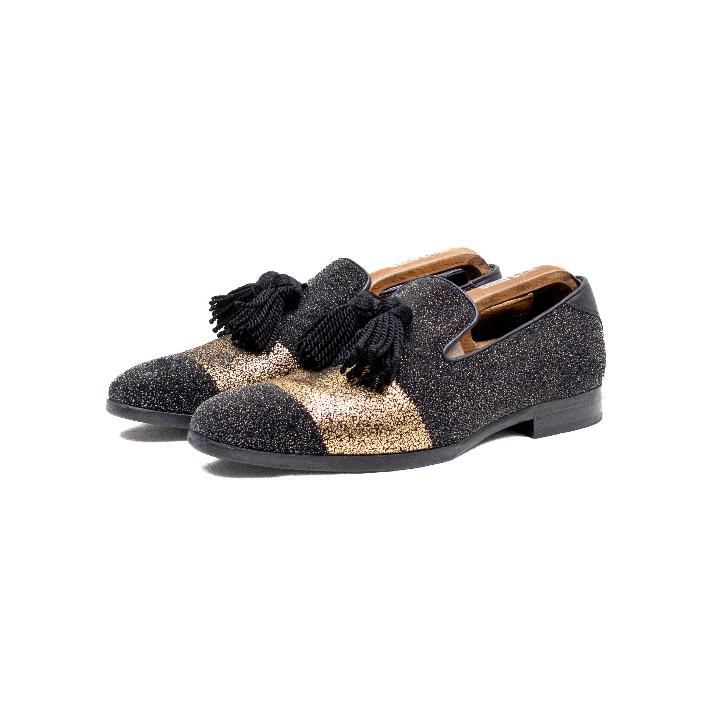 Jimmy Choo Jimmy Choo Men's Foxley/m Black & Gold Glitter Loafers Size US 7.5 / EU 40-41 - 1 Thumbnail