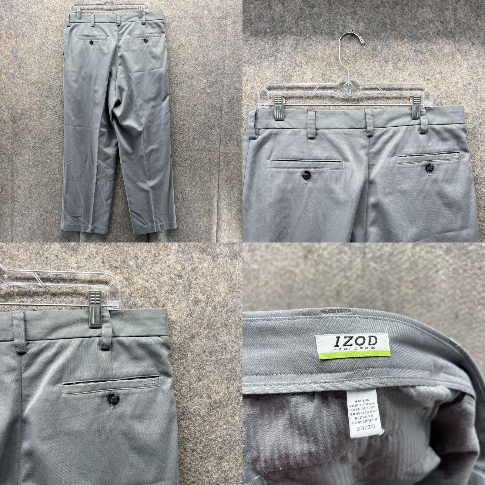 Izod IZOD Pants Men 33x30 Gray Chino Pleated Regular Rise Mid-Formal Slim Hang Straight Pocket Trousers Size US 33 - 8 Thumbnail