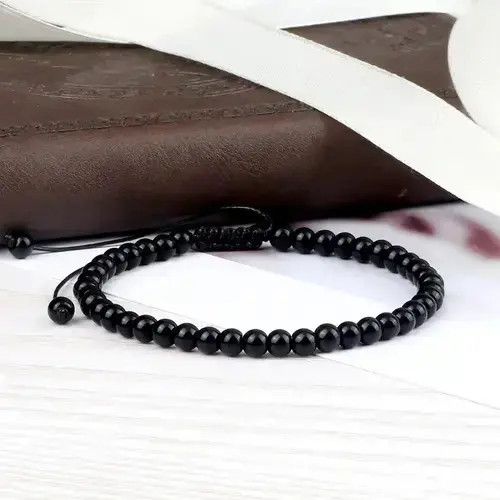 Japanese Brand Beaded Bracelet Handmade Natural Stone Shiny Black Size ONE SIZE - 4 Thumbnail