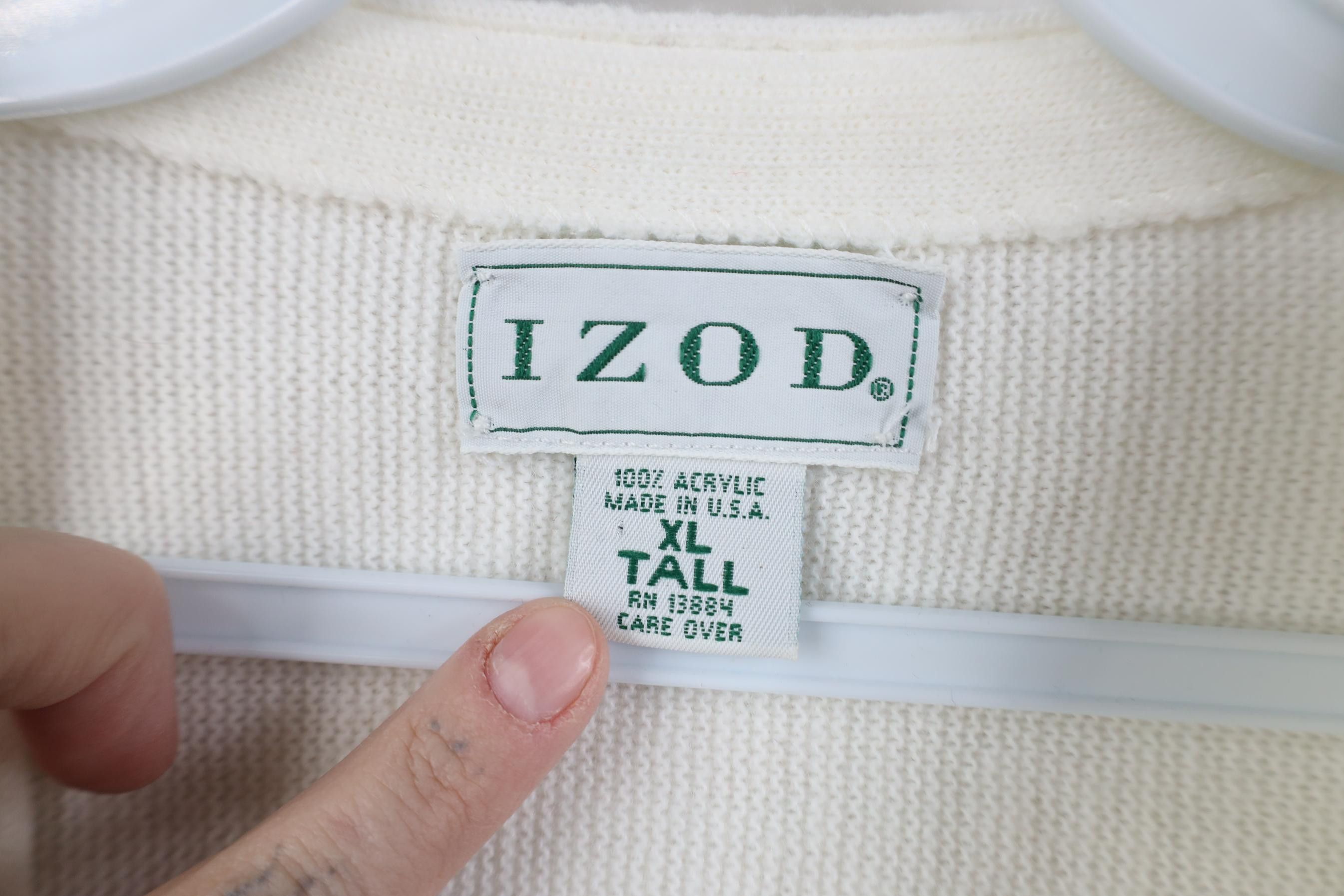Izod Vintage 80s 90s Izod Shield Knit Cardigan Sweater White USA Size US XL / EU 56 / 4 - 9 Thumbnail