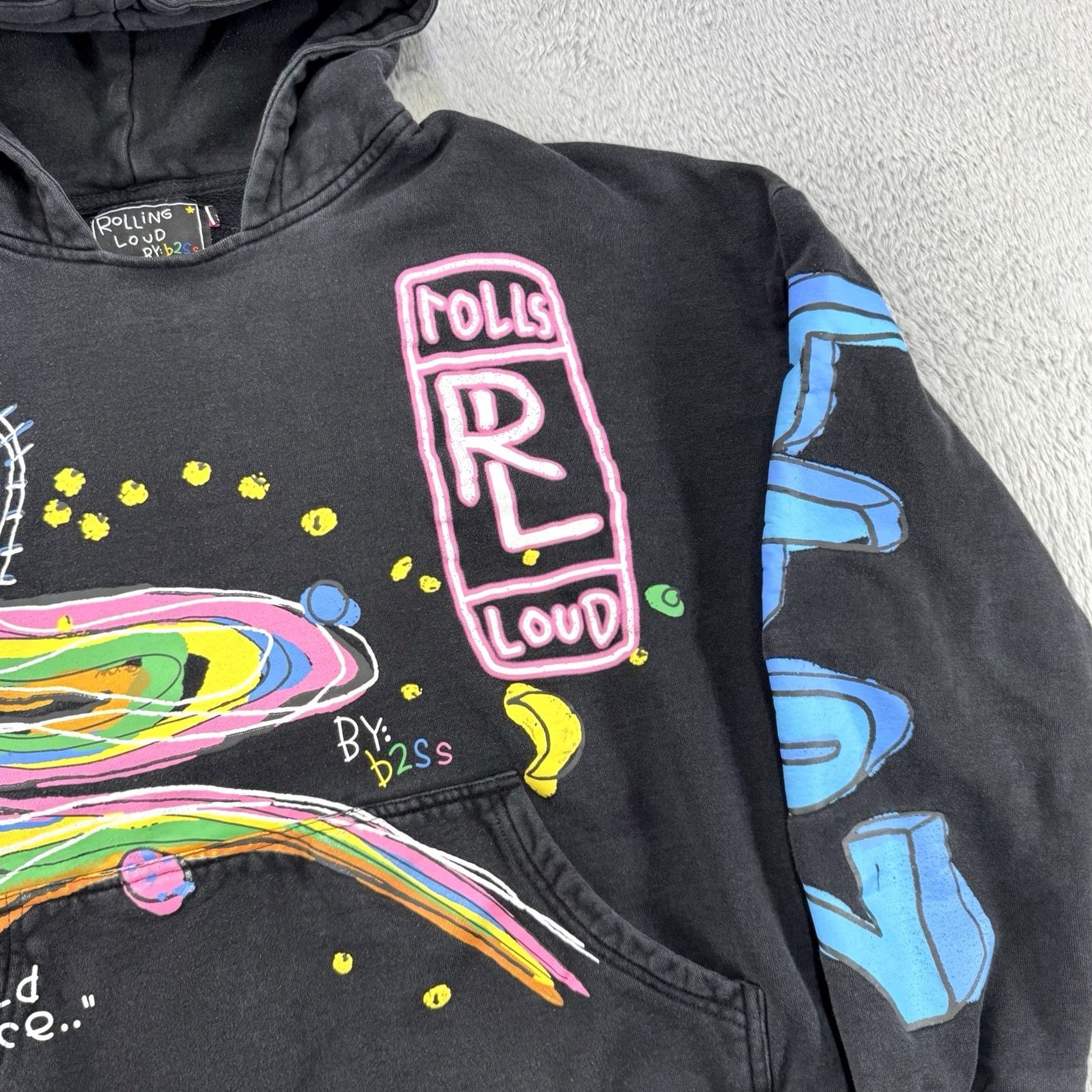 Vintage Rolling Loud hoodie Mens L Black Rainbow Oversized Pullover Sweatshirt Urban Outfitters collab Size US L / EU 52-54 / 3 - 3 Thumbnail