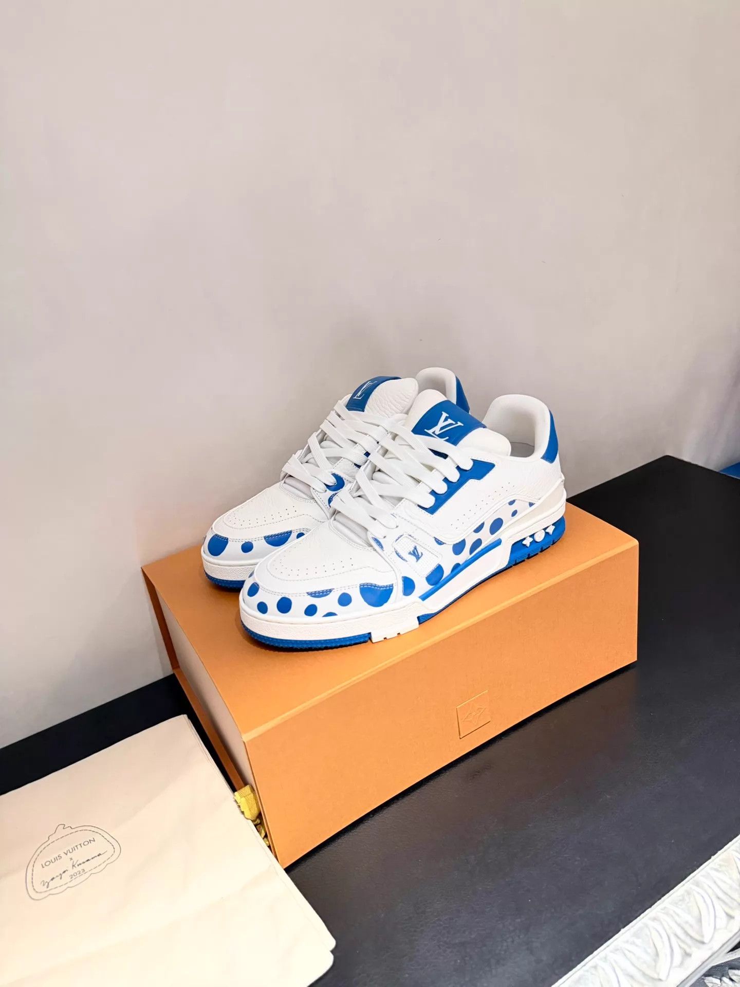 Louis Vuitton LV x Yayoi Kusama Blue/White Polka Dot LowTop Trainer 7.5 New Size US 8.5 / EU 41-42 - 1 Thumbnail
