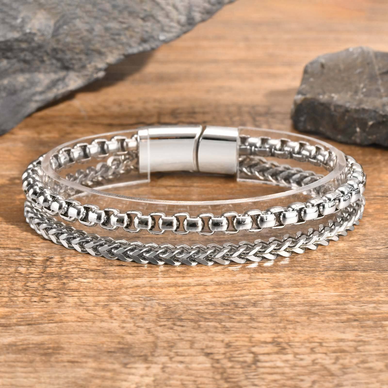 Jewelry Stainless Steel Double Layer Chain Links Bracelet Size ONE SIZE - 2 Thumbnail