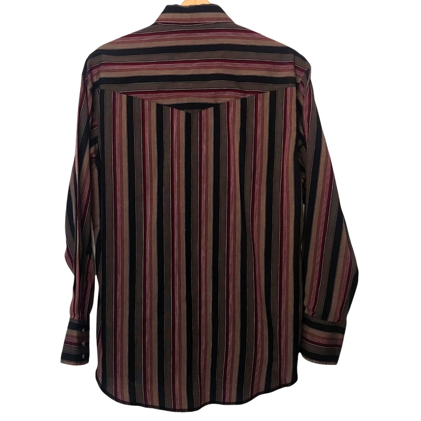 Wrangler VINTAGE Wrangler Western Shirt Large Pearl Snap Retro Stripe Brown Maroon Long Slv Rodeo Size US L / EU 52-54 / 3 - 3 Thumbnail