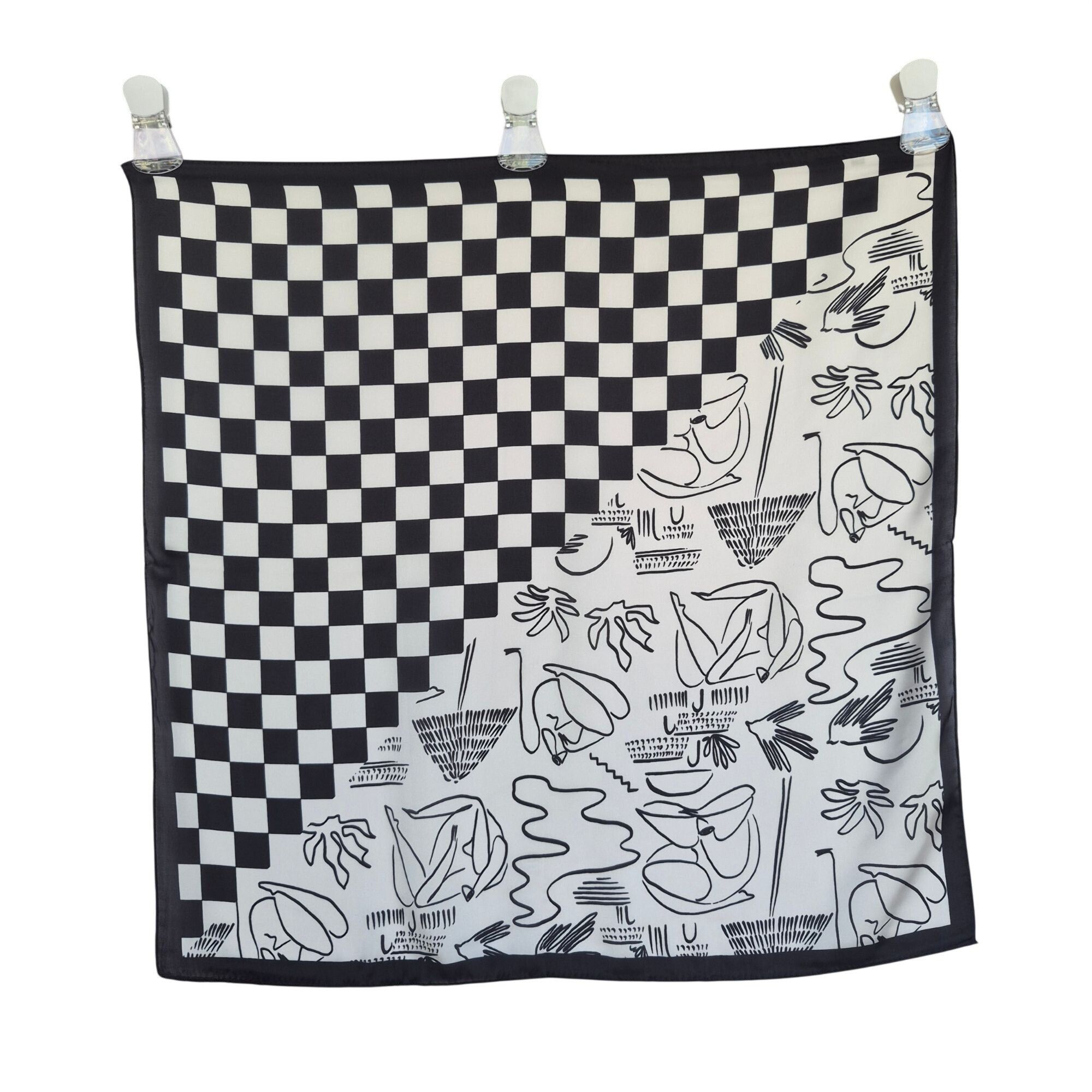 Other ⭐Luxury Silky Square Scarf Bandana Abstract Checkered BLACK Size ONE SIZE - 6 Thumbnail
