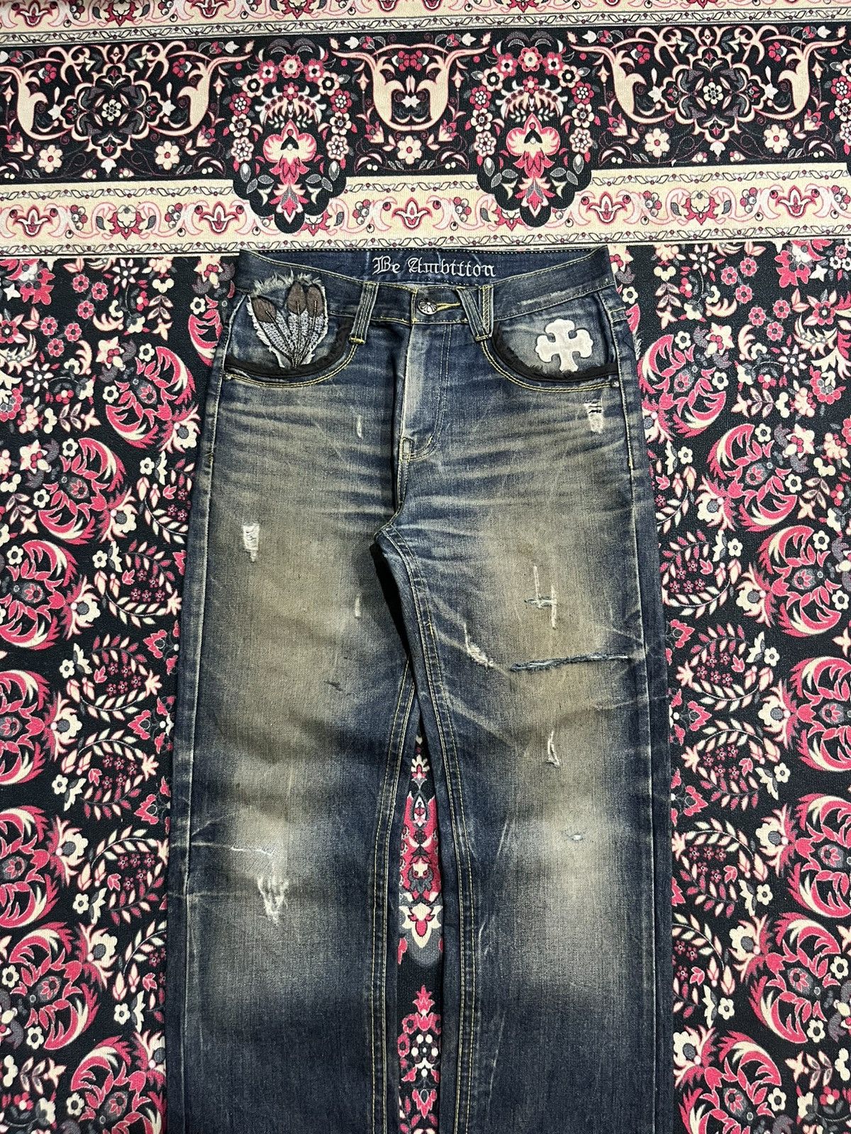 Affliction Japanese Be Ambition White Cross “Ambition” Slogan Jeans Size US 30 / EU 46 - 3 Thumbnail