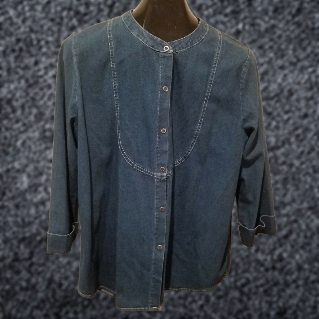 Denime Hot Cotton by Marc Ware Denim Shirt Large Snap Front Blue USA Shirt Women L 3/4 Sleeve Casual Vintage: No Size L / US 10 / IT 46 - 1 Thumbnail