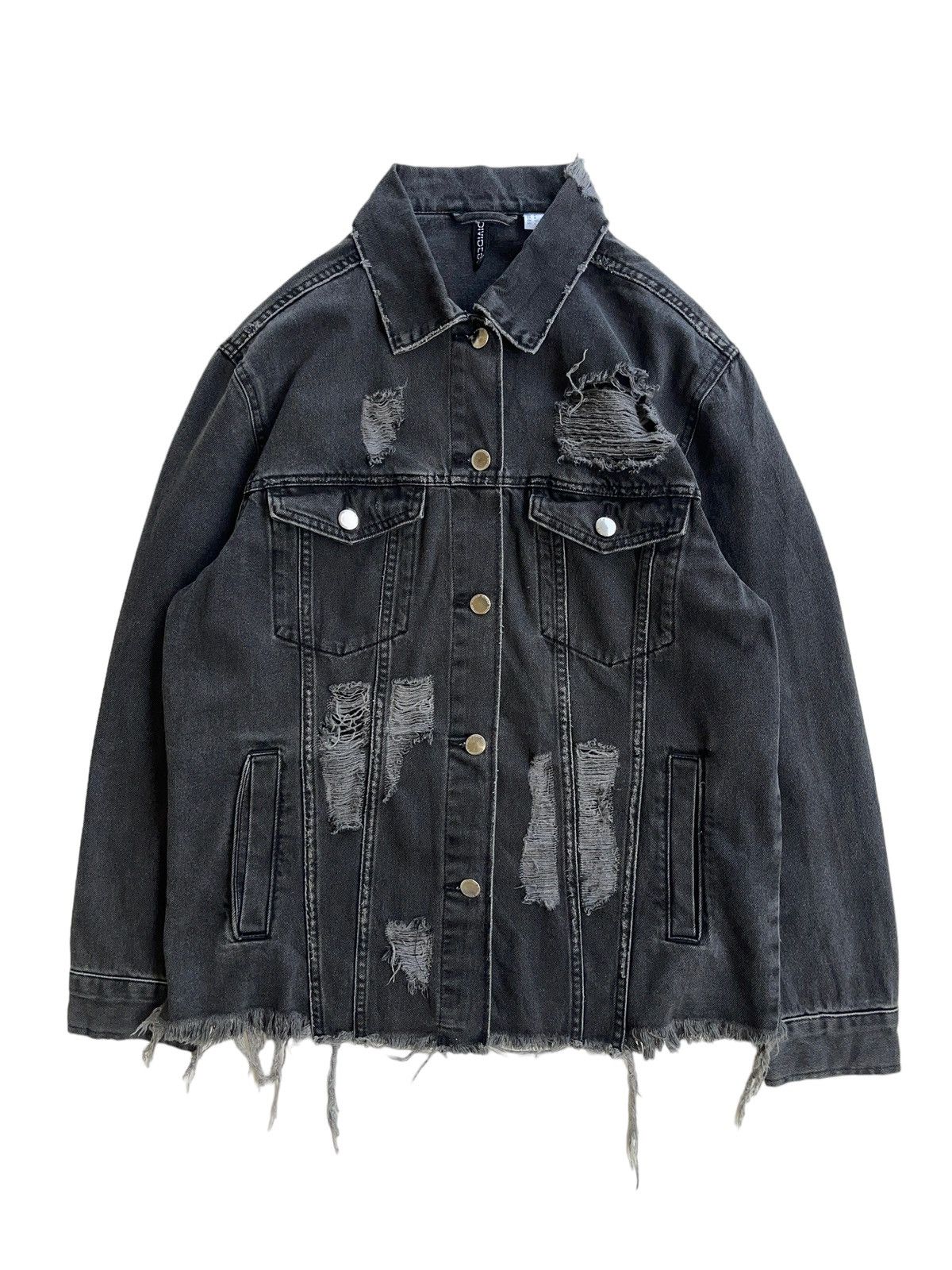 image of Distressed Denim Ripped H&m Divided Women Jacket in Grey Black (Size Medium)