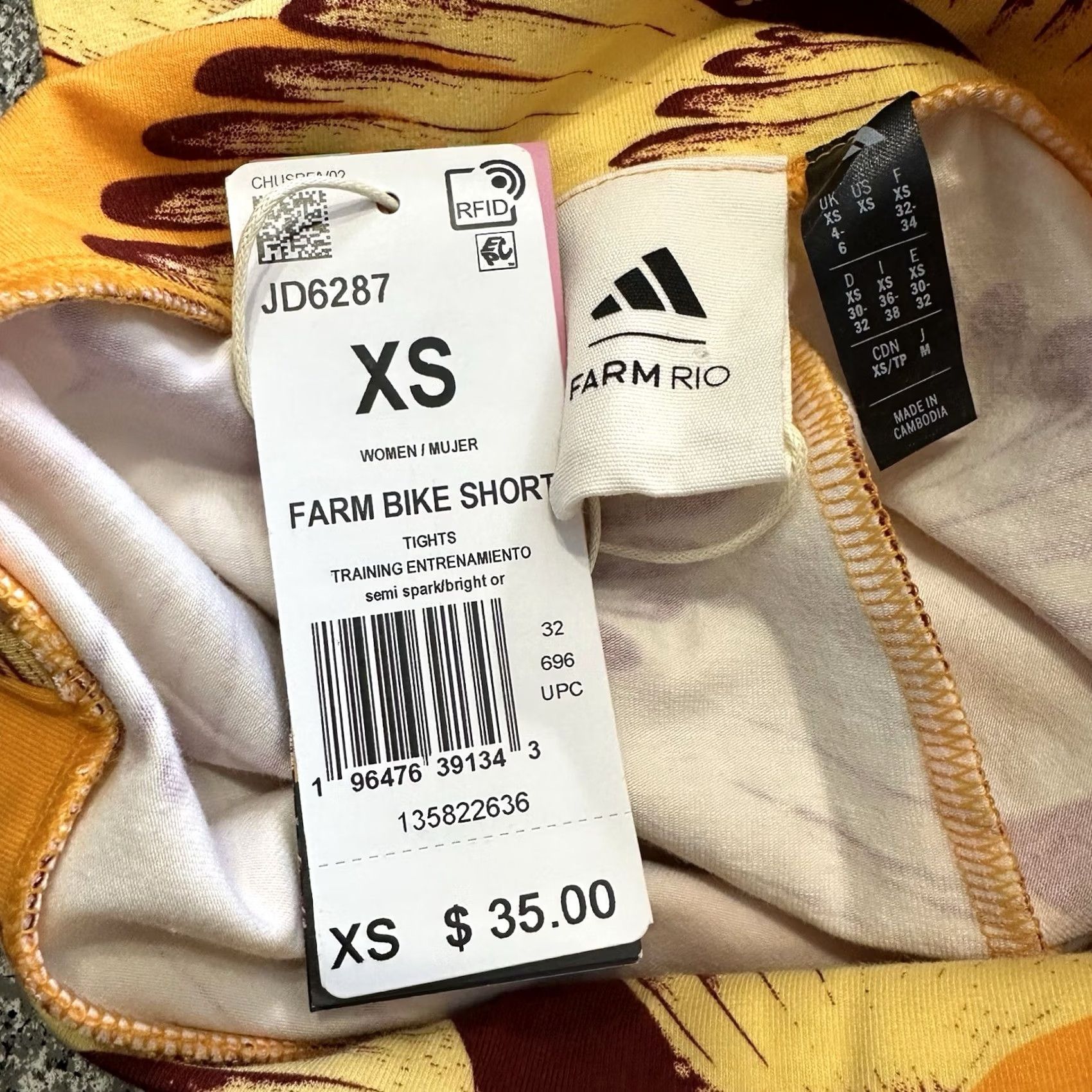 Adidas Adidas Farm Rio Bike Shorts Womens XS Tights JD6287 Feather Print Orange Cotton Spandex Athletic Stretch 10” Sedan Size 26" / US 2 / IT 38 - 5 Thumbnail