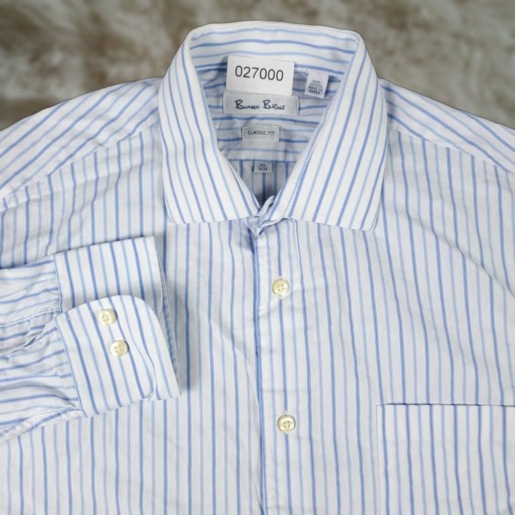 Vintage Burma Bibas Shirt 16.5 Mens Blue Striped Button-Up Long Sleeve Cotton Casual Size US L / EU 52-54 / 3 - 1 Thumbnail