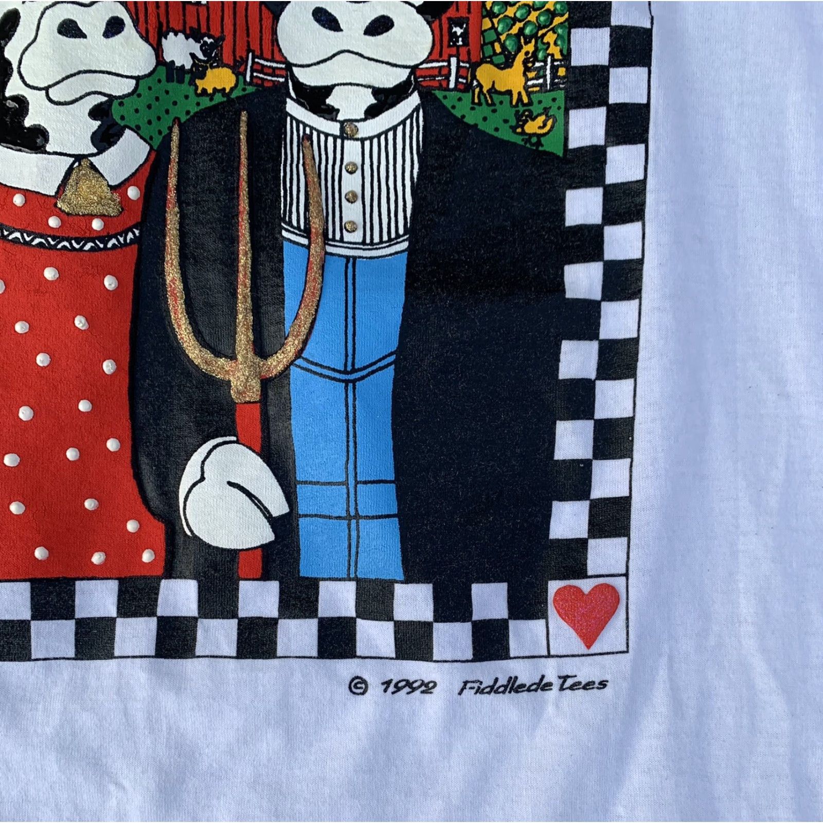 Vintage VINTAGE Screen Stars Graphic Tee T-Shirt Unisex XL White 1990s Cow Farmer Wife Pitchfork 1992 Single Stitch Size US XL / EU 56 / 4 - 5 Thumbnail