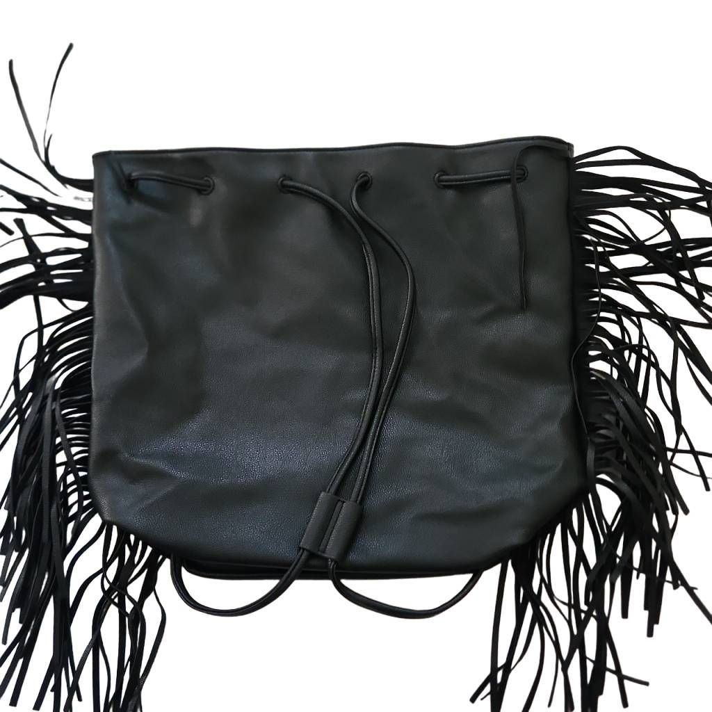 Victoria's Secret Victoria's Secret Black Faux Leather Fringe Hobo Bag Size ONE SIZE - 6 Thumbnail